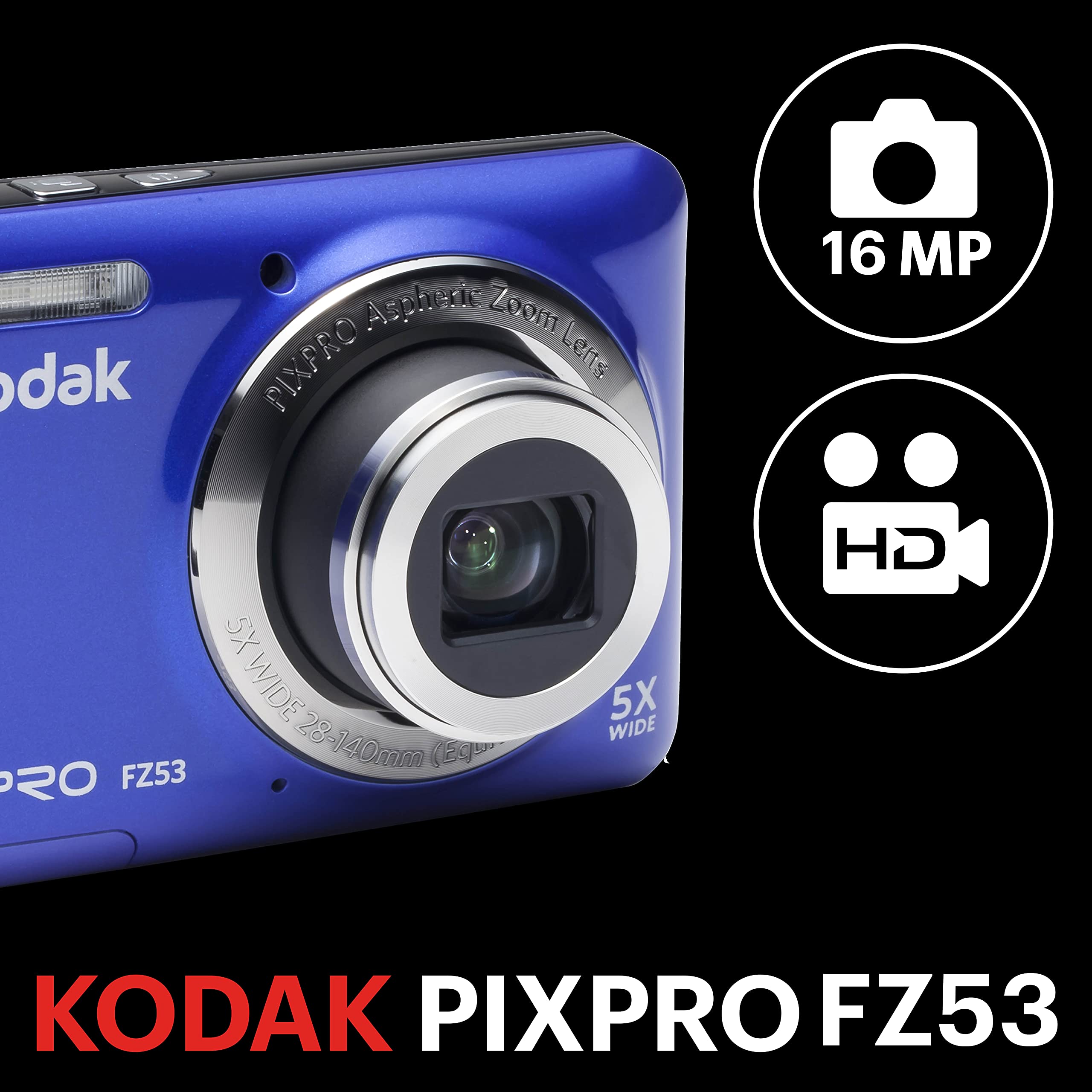 Kodak Fz53-Bl Point And Shoot Digital Camera With 2.7 Lcd, Blue