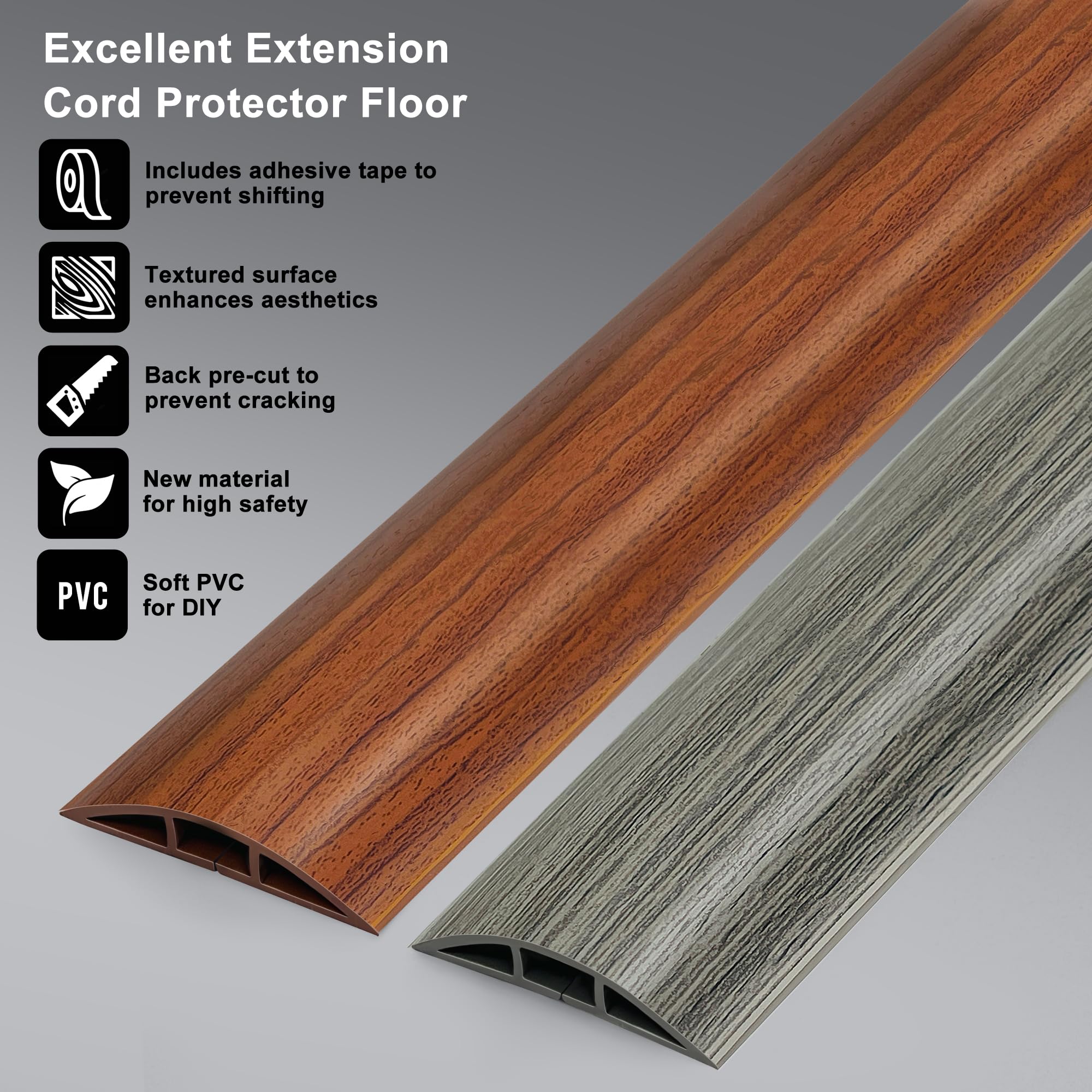 LZEOY 8ft Walnut Wood Cable Cover - Flexible Wire Protector for Home/Office, PVC Material, Prevents Cable Trips