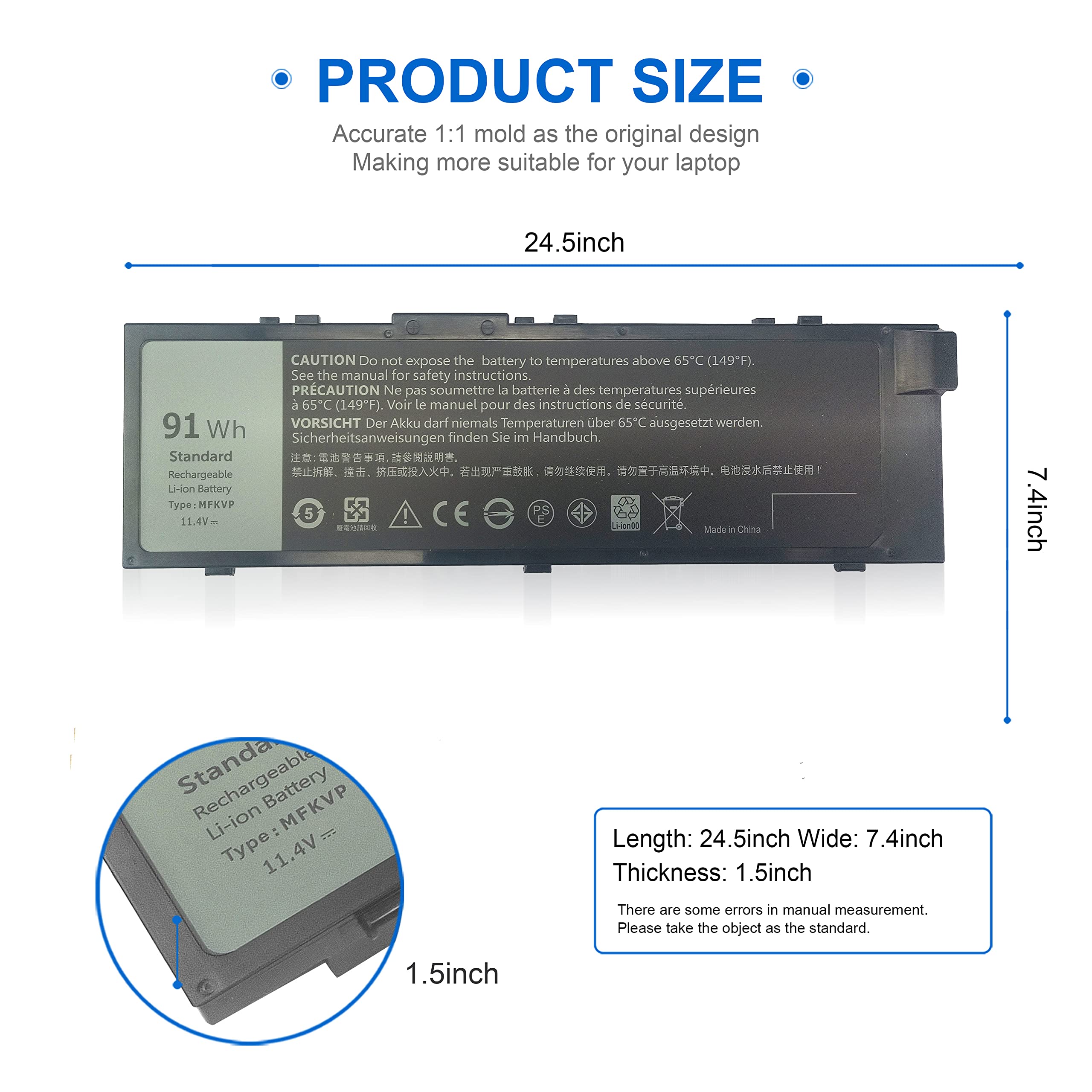 Wymisnit 91Wh Mfkvp T05W1 Battery For Dell Precision 15 7510 7520 M7510 17 7710 7720 M7710 Series, To5W1 0Twcpg 451 Bbsf 451 Bbs