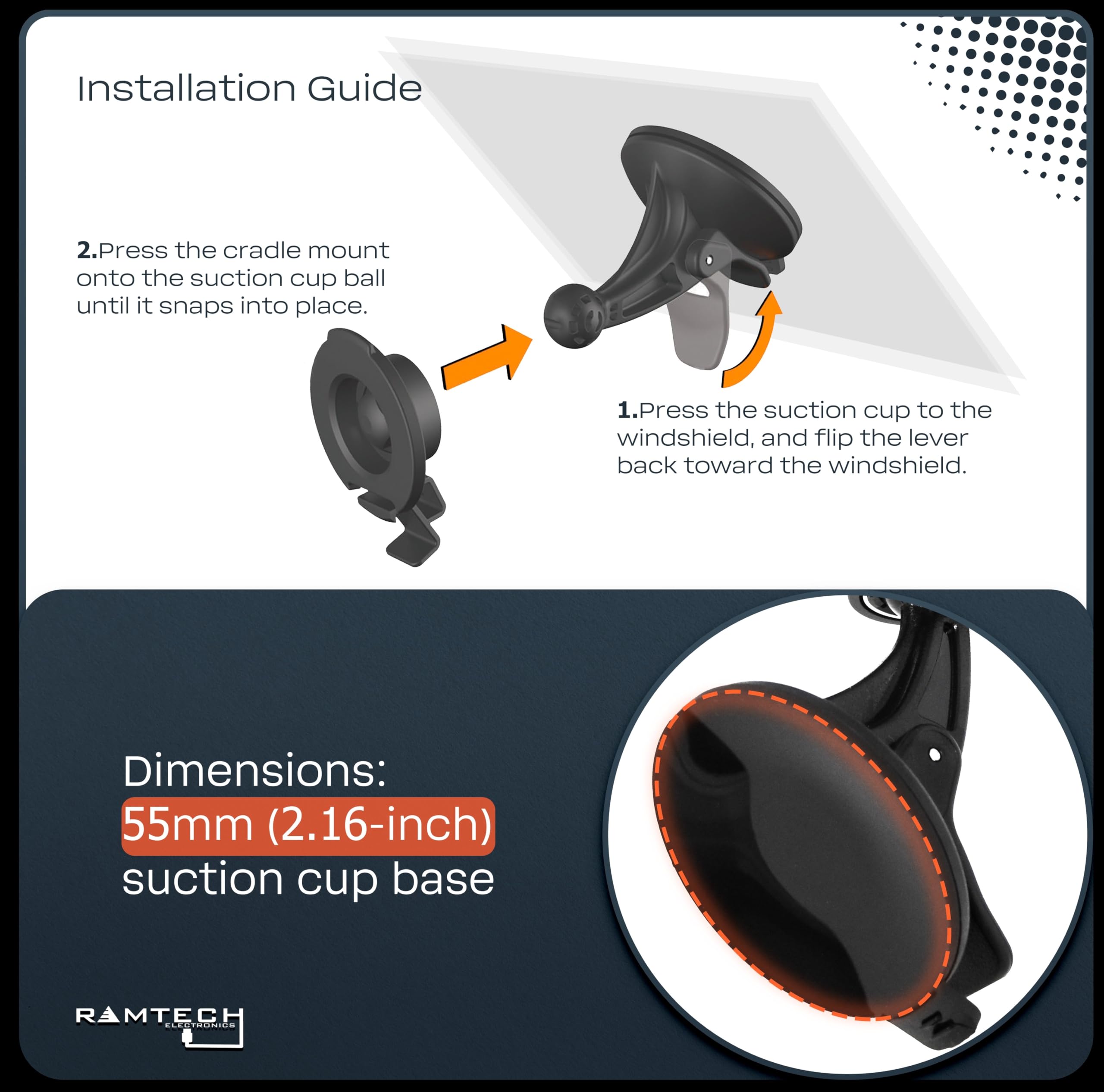 Ramtech Car Windshield Suction Cup Gps Mount With Bracket, Compatible With Drive 50 50Lm 50Lmt, 51 Lm 51 Lmt S, 52 Gps, Scr