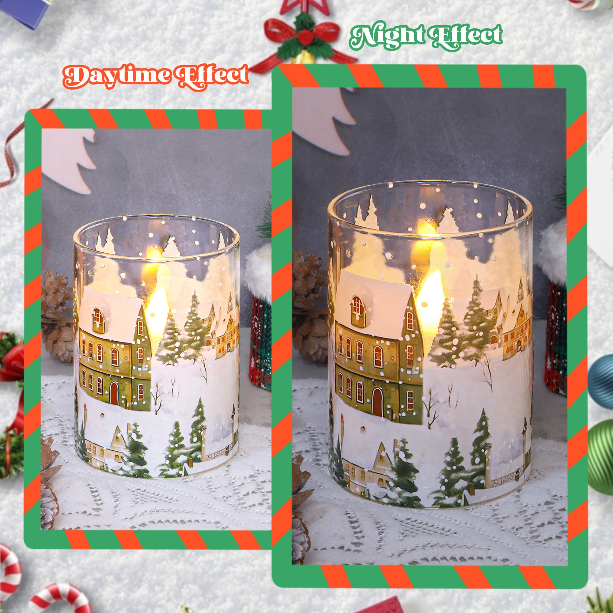 Christmas Flameless Candles Winter Village Scene Battery Operated Candles With Remote Control & Timer Function Real Wax Led Cand