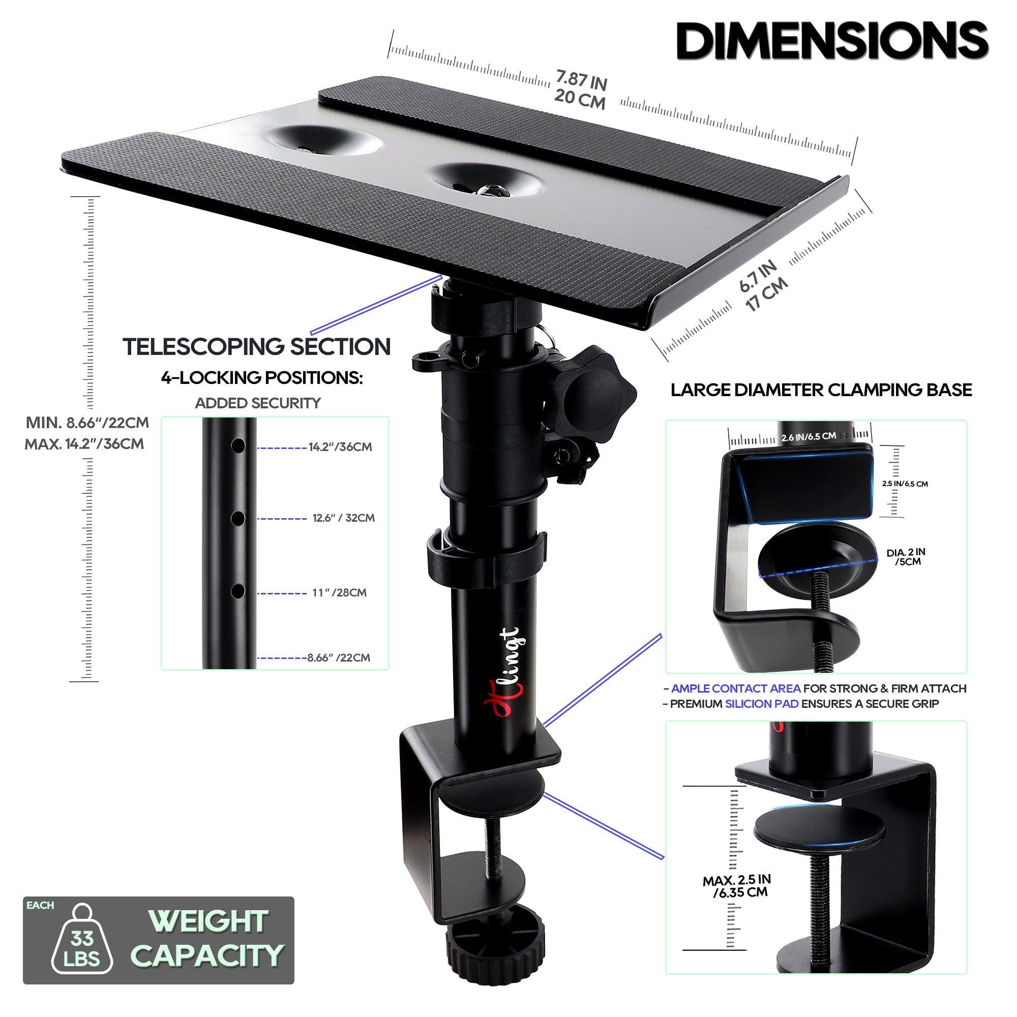 Desktop Speaker Stands Pair, Clamp-On Monitor Speaker Stand Riser Set Of 2, 6.7   X7.9    Metal Tray, -10 To +10 Tilt Angle, Ide