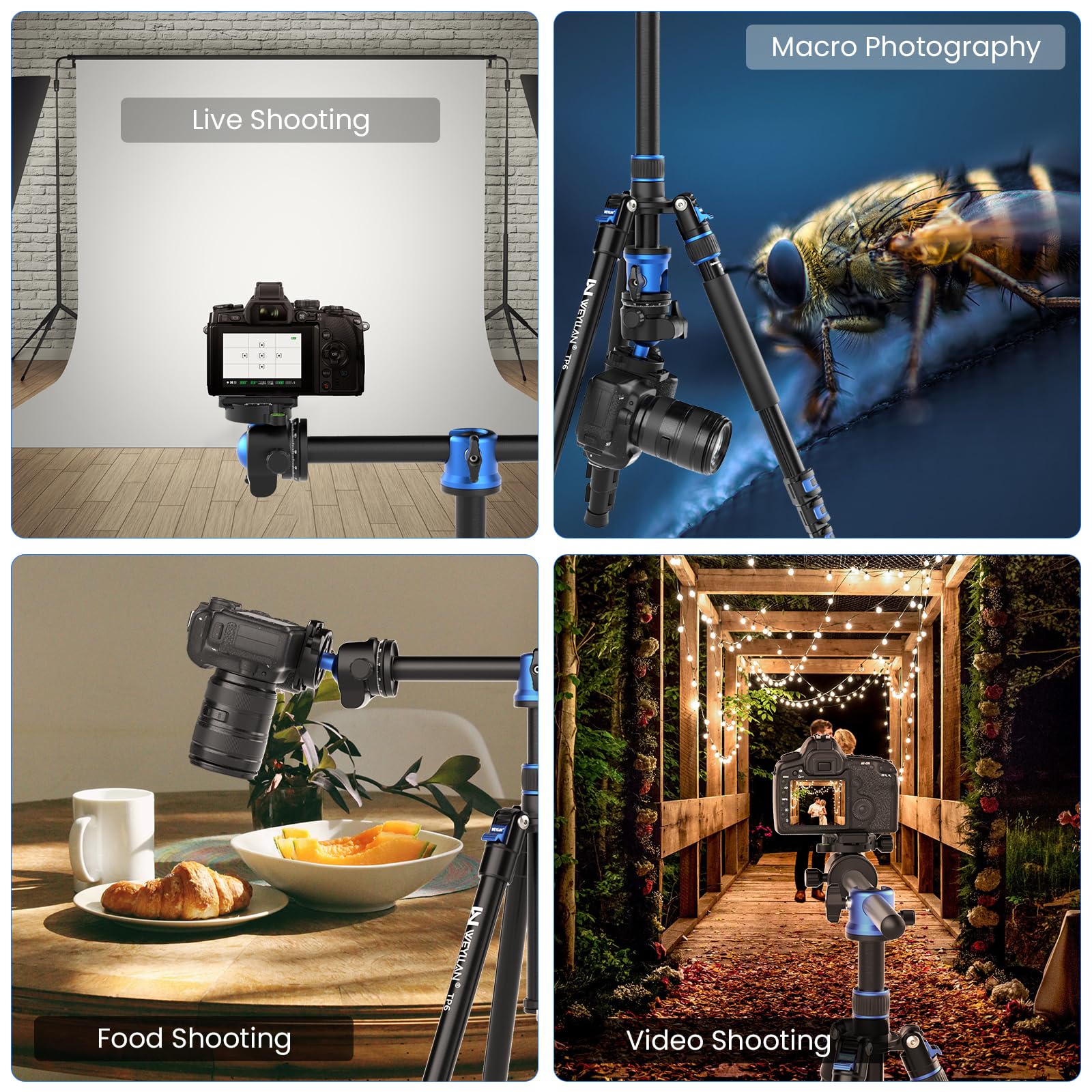 Weyllan Tp6 Tripod For Camera, 67'' Horizontal Overhead Camera Tripod Aluminum Portable Monopod With 36Mm Ball Head, Tripod Phon