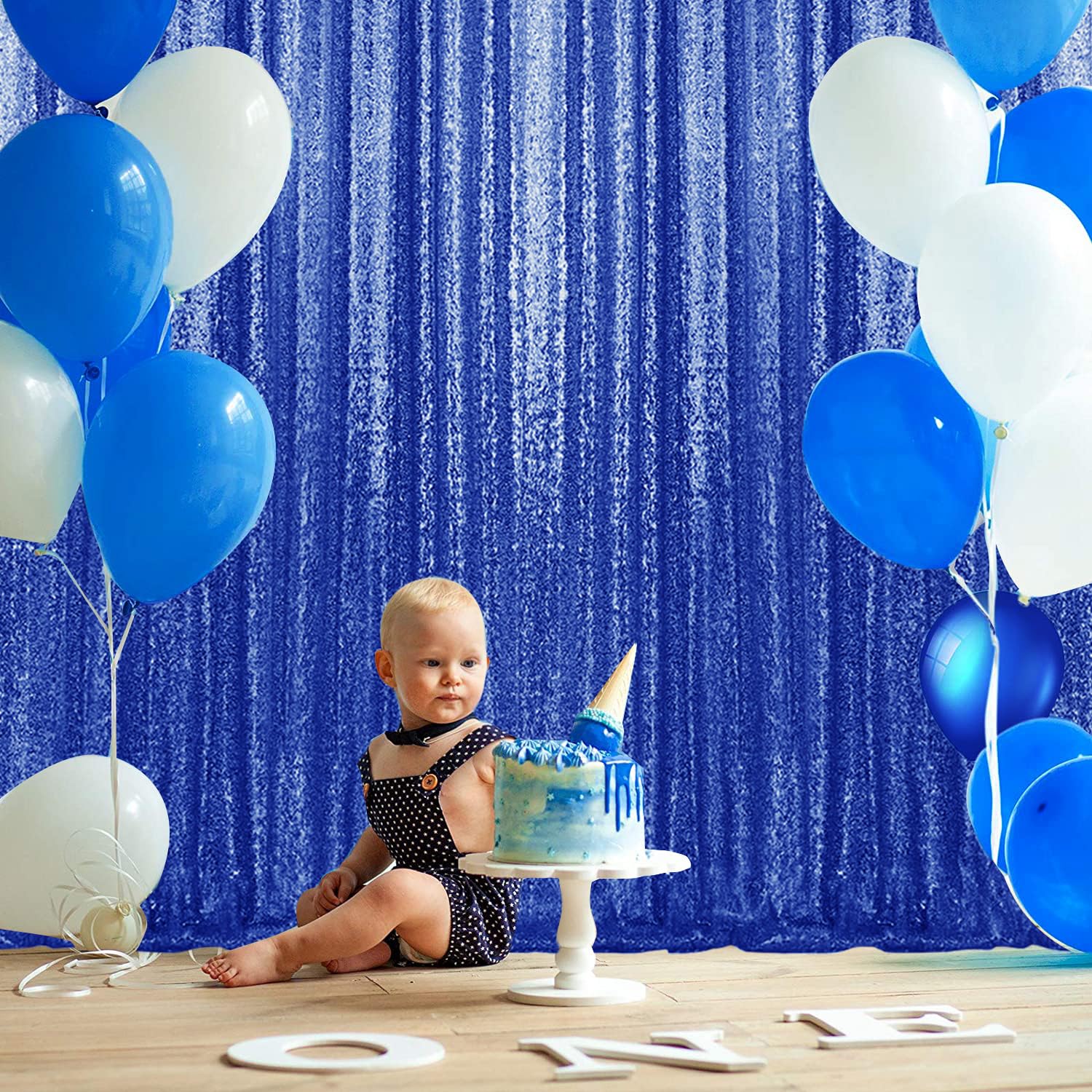 2  8Ft 4Pcs Royal Blue Sequin Backdrop Curtains Panels, Photography Backdrop Glitter Curtains Fabric Background For Christmas We