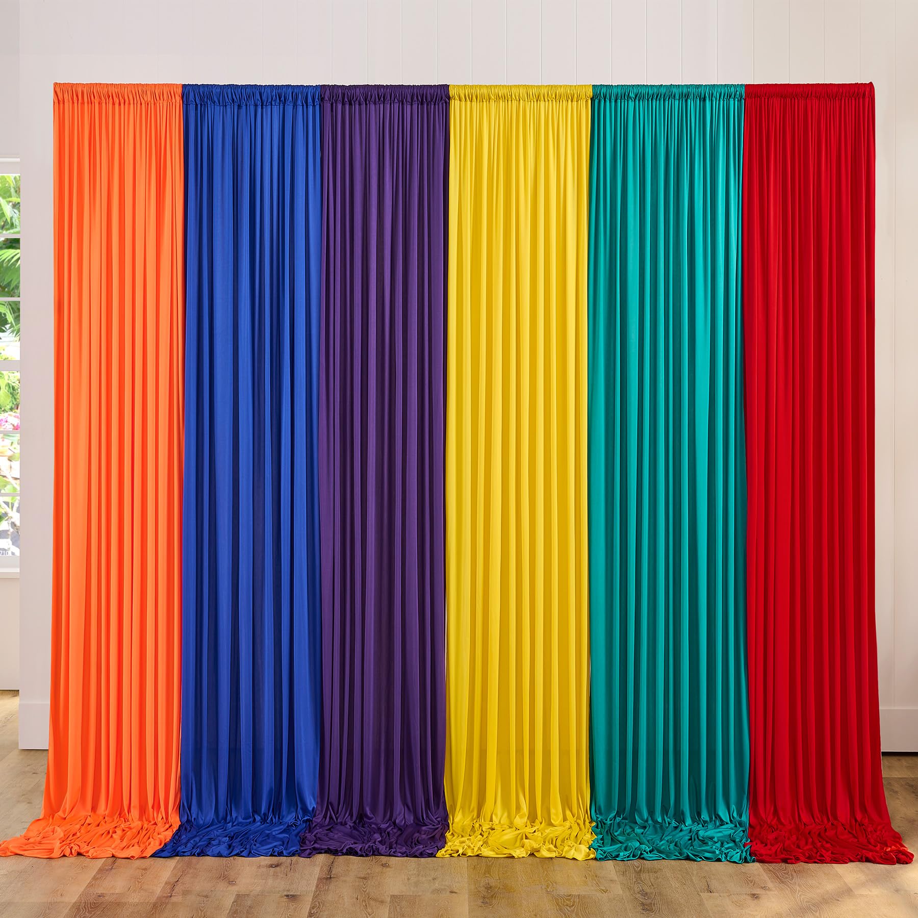 10Ftx15Ft Rainbow Backdrop Curtains For Parties, 6 Panels Red Orange Yellow Turquoise Purple Blue Colorful Photo Backdrop Drapes