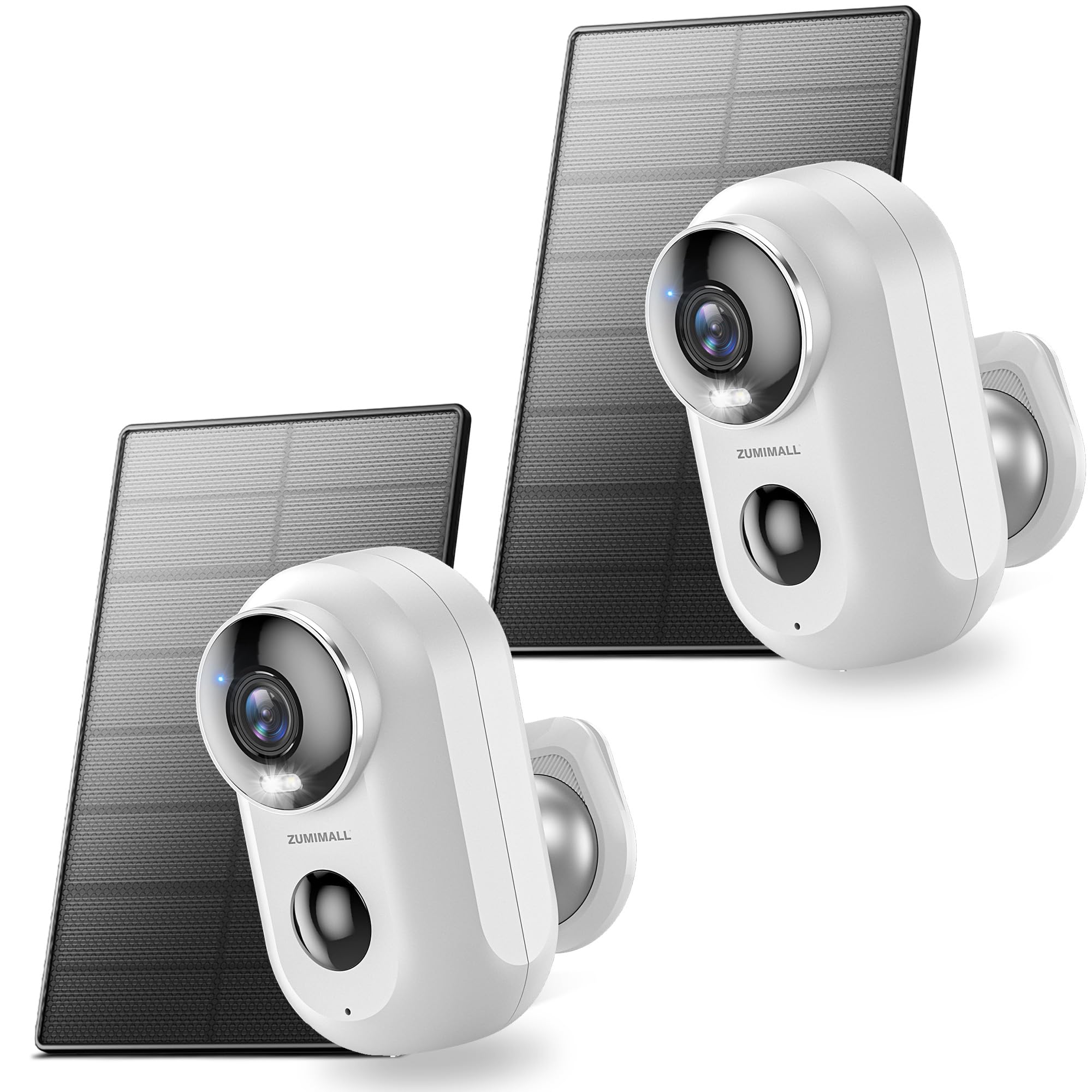 Zumimall Solar Security Cameras Wireless Outdoor, 2Packs, Solar Camera Outdoor Wireless, 2.4G Wifi Battery Camera, 3Mp Color Night Vision, Magnetic Mount, Siren,Pir/Ai Analyse, Ip66, Cloud, Alexa