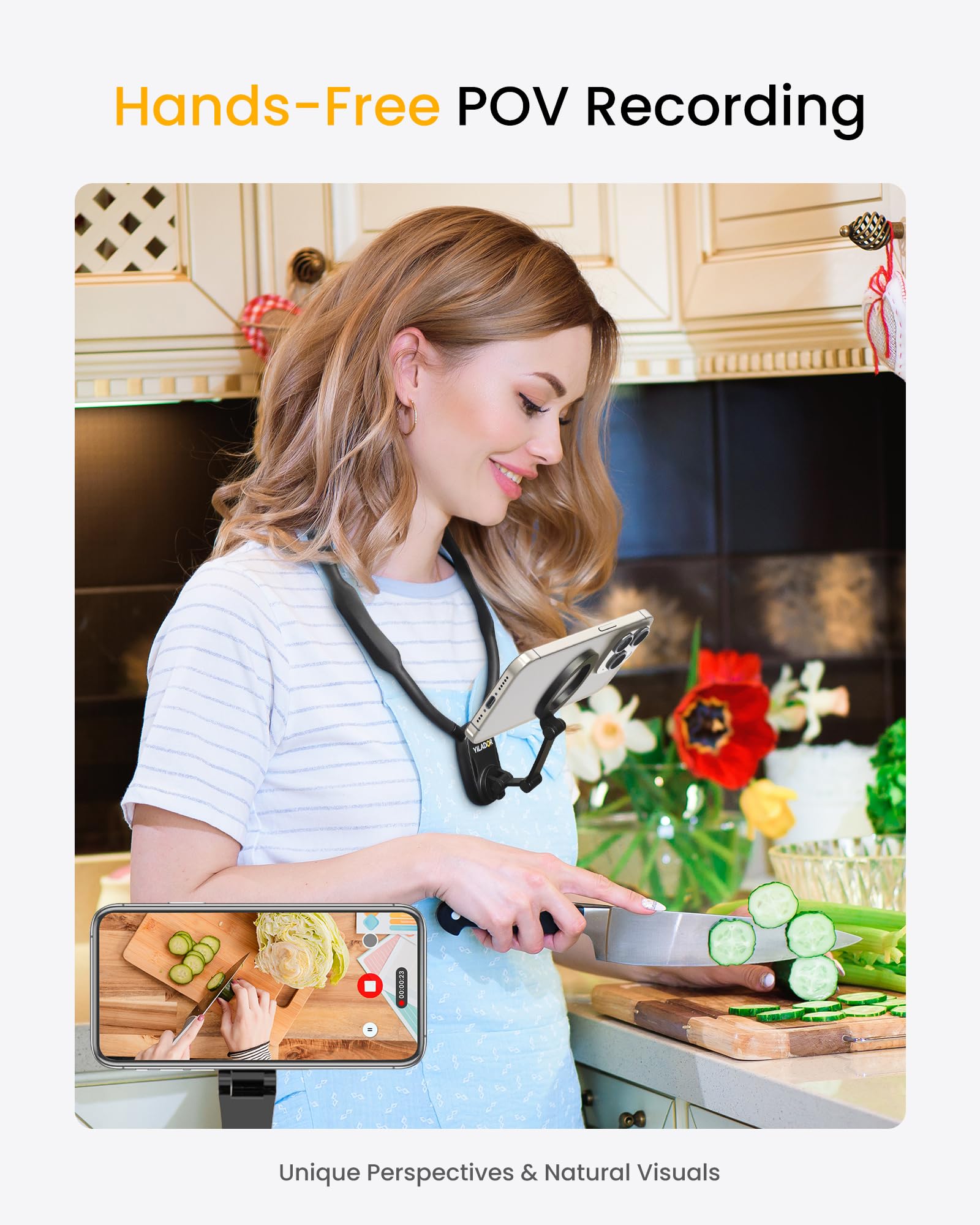 Magnetic Neck Phone Holder For Recording, Hands Free Pov/Vlog Video Filming, 4 In 1 Phone Chest Mount For Cooking/Riding/Indoor/