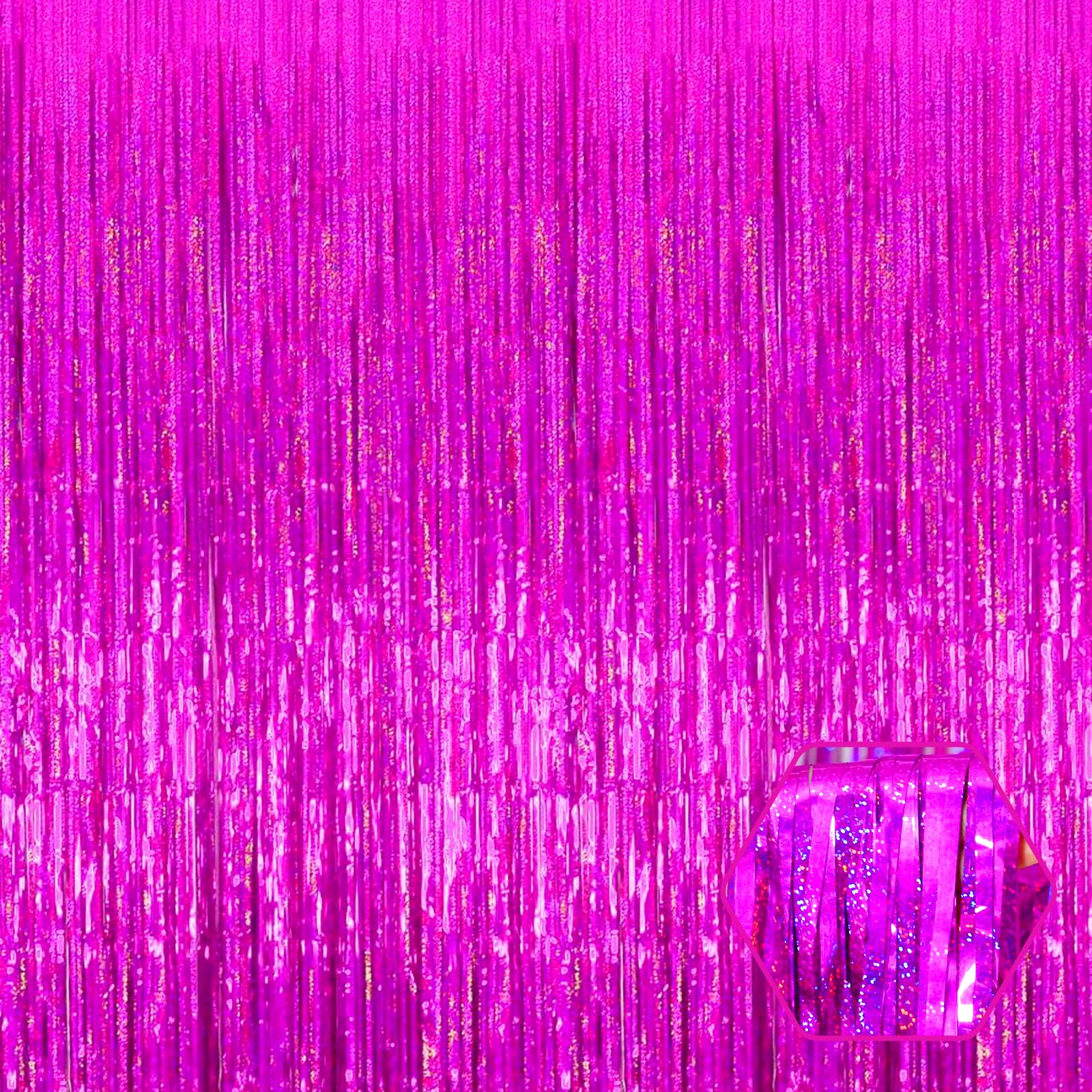 3 Pack Rose Red Foil Fringe Curtain Backdrop, 3.28Ft X 8.2Ft Metallic Tinsel Foil Fringe Streamer Curtains For Photo Booth, Vale