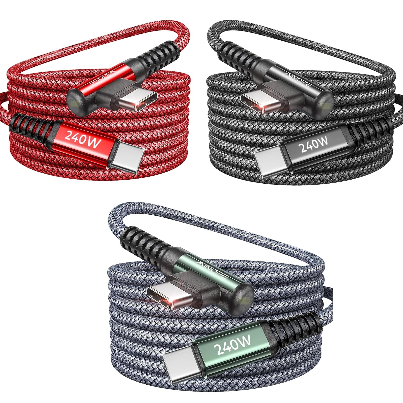 Ainope 240W Usb C To Usb C Cable Fast Charging 3Ft,Right Angle Fast Type C Charging Cable Fits Iphone 16 Pro Max Plus,Iphone 15,