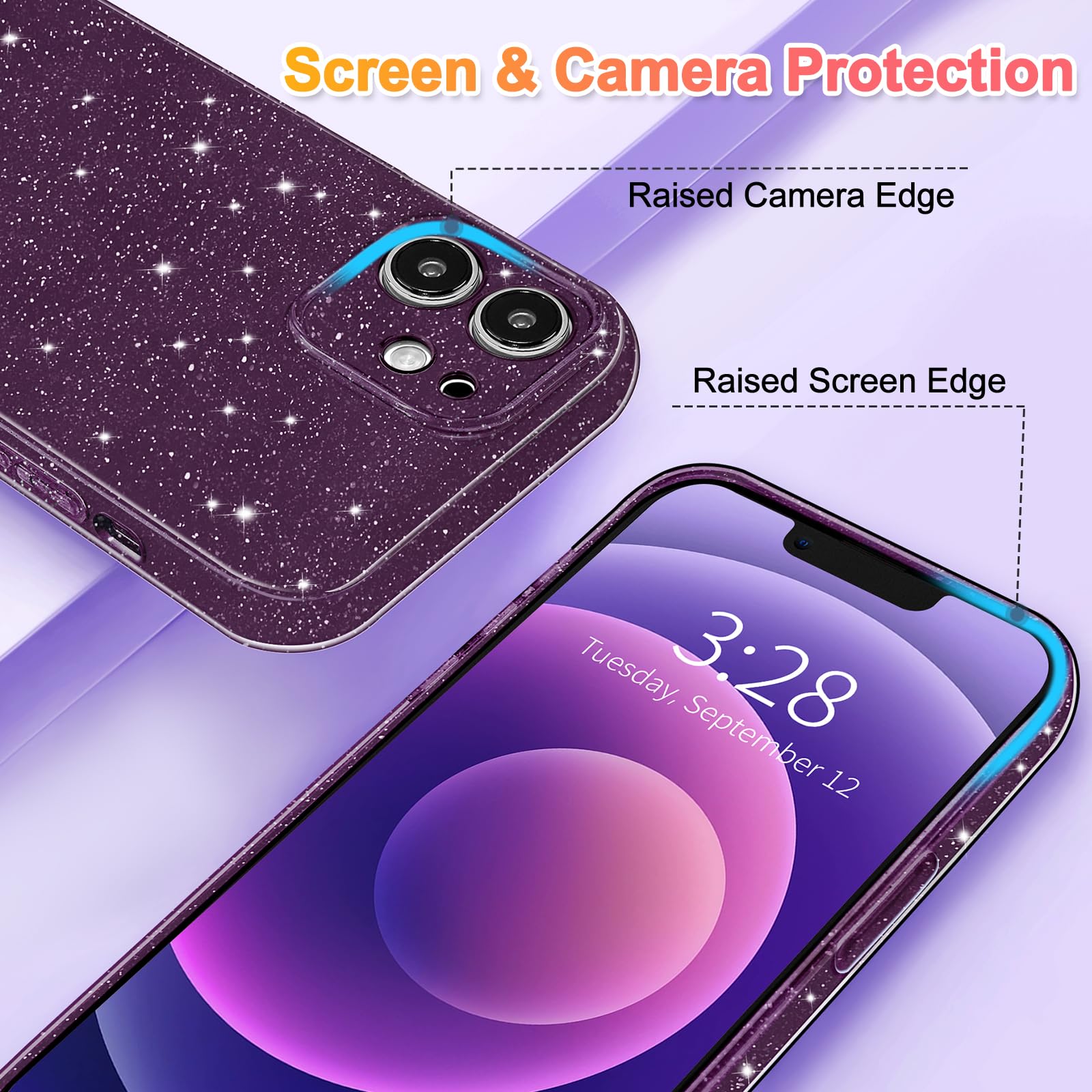 Hython Case For Iphone 12 Case Glitter Cute Sparkly Shiny Bling Sparkle Phone Cases 6.1'', Thin Slim Fit Soft Tpu Bumper Shockpr