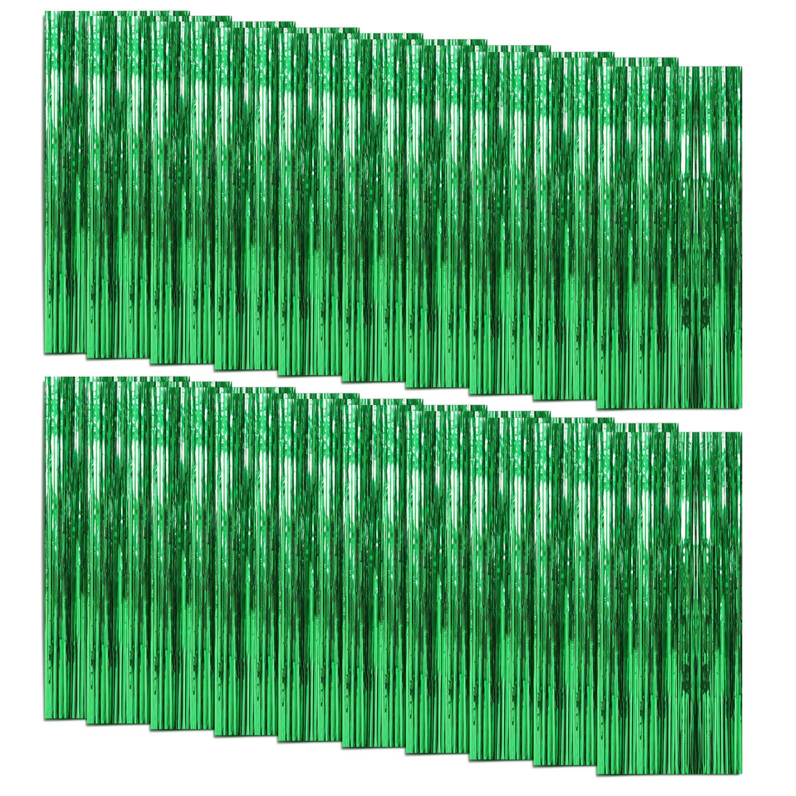 20 Pack Foil Curtain Backdrop Green Metallic Tinsel Foil Fringe Curtains Photo Booth Props for Birthday Wedding Engagement Baby 