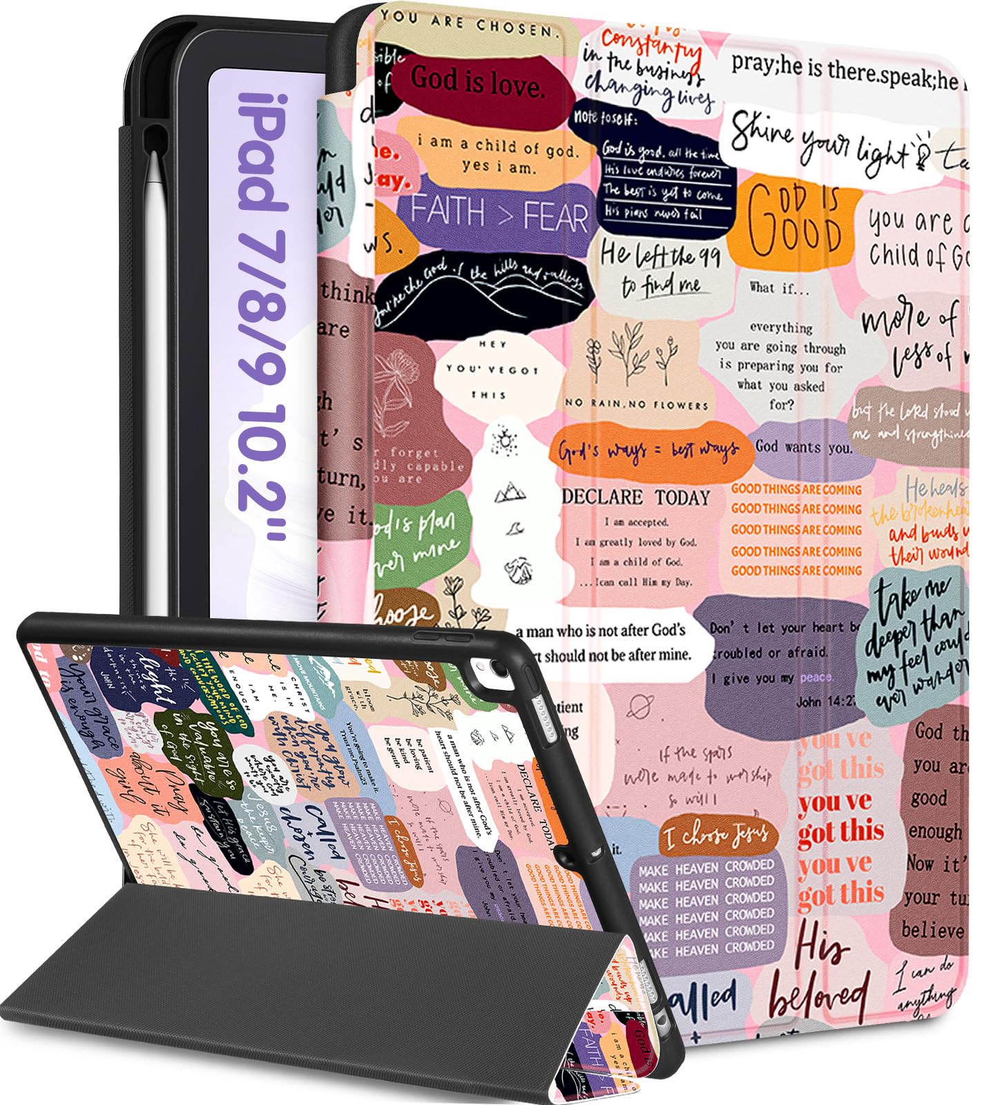 Uppuppy For Ipad 9Th/8Th/7Th Generation Case 10.2 Inch Girls Cute Kids Women Folio Smart Cover Pencil Holder Quotes Aesthetic De