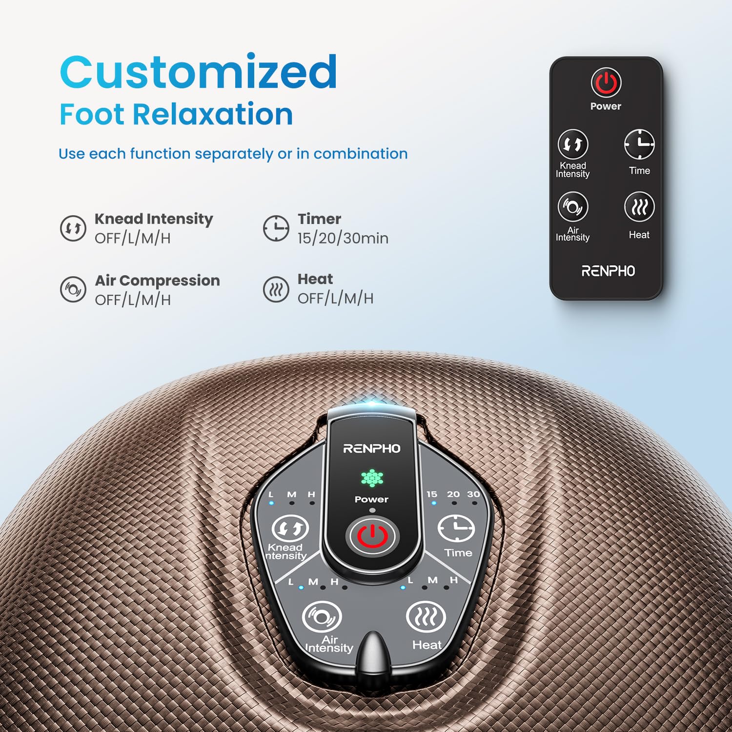 Renpho Foot Massager Machine With Heat, Fsa Hsa Eligible Foot Massager With 3 Levels Heat, Shiatsu Foot Massager With Wireless C