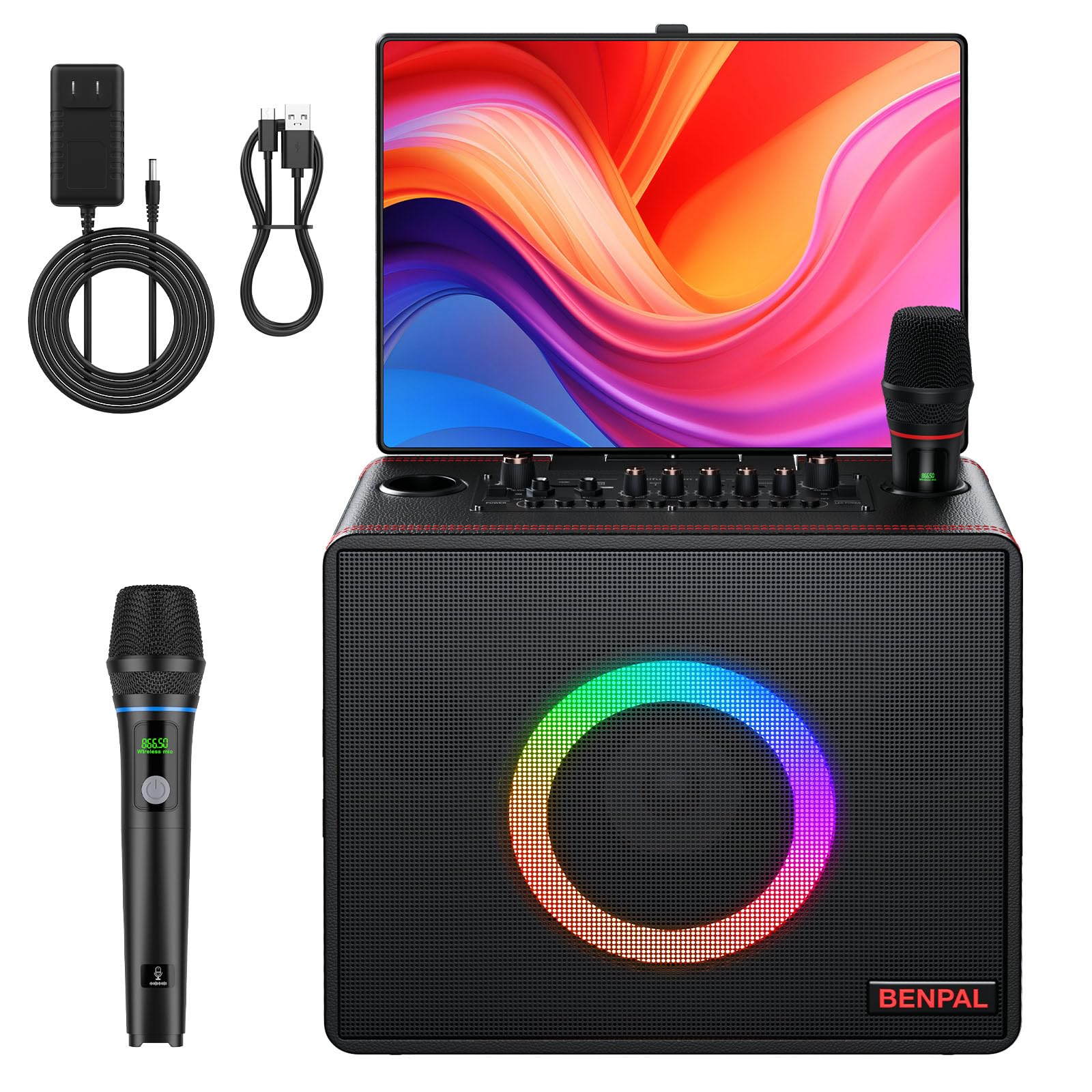 Smart Karaoke Machine with Lyrics Display, Built-in 14.0 Touch Screen, with Bluetooth Party Speaker and Two Wireless Mics, Porta