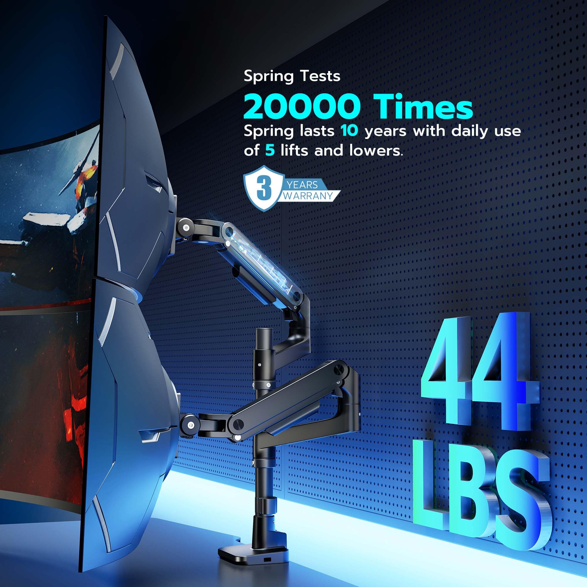 Ares Wing Dual Monitor Arm For Ultrawide Heavy Duty Curved Monitor Stacking, Fits 17 49 Inch, Vertical Gas Spring Double Monitor