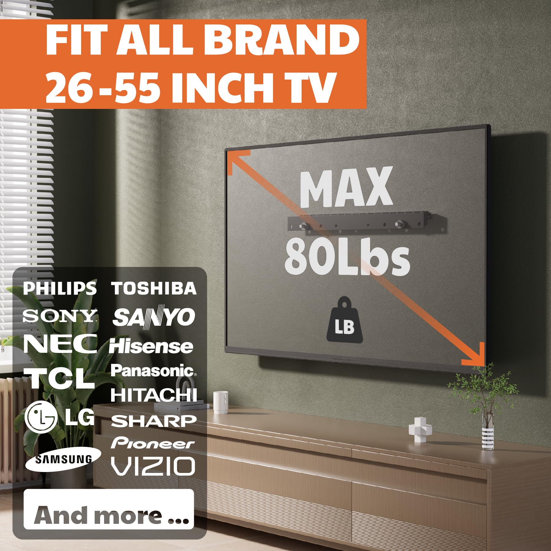 Fulifix No Stud Tv Wall Mount For All Brand 22 55Inch Tvs, 2Pack Universal Studless Tv Drywall Mount Bracket For Flat Screen Tvs