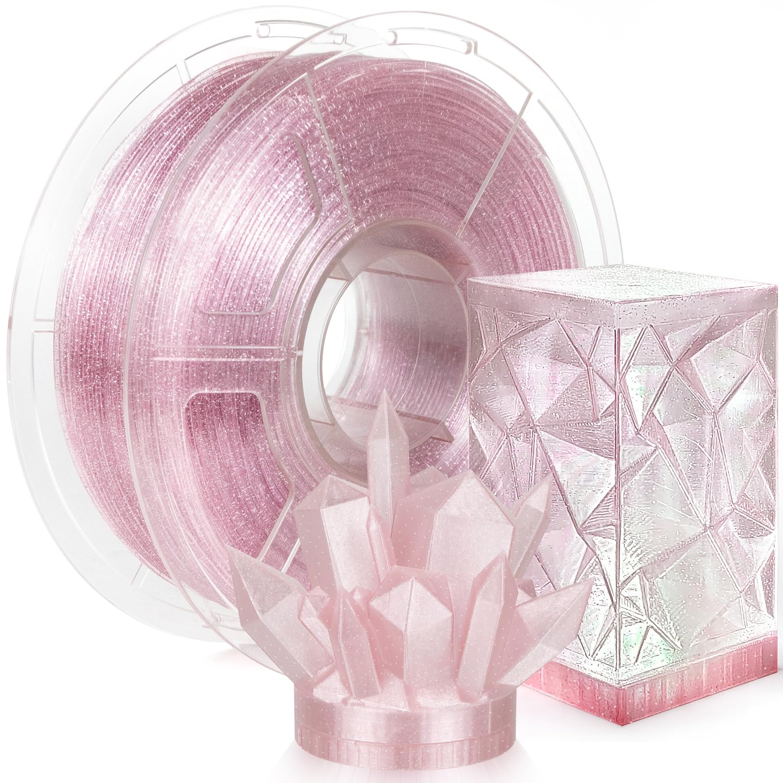 IEMAI Pink Glitter PETG Filament 1.75mm 1kg, Sparkle Galaxy Transparent 3D Printer Filament 50-600mm/s Rapid Printing, Crystal C