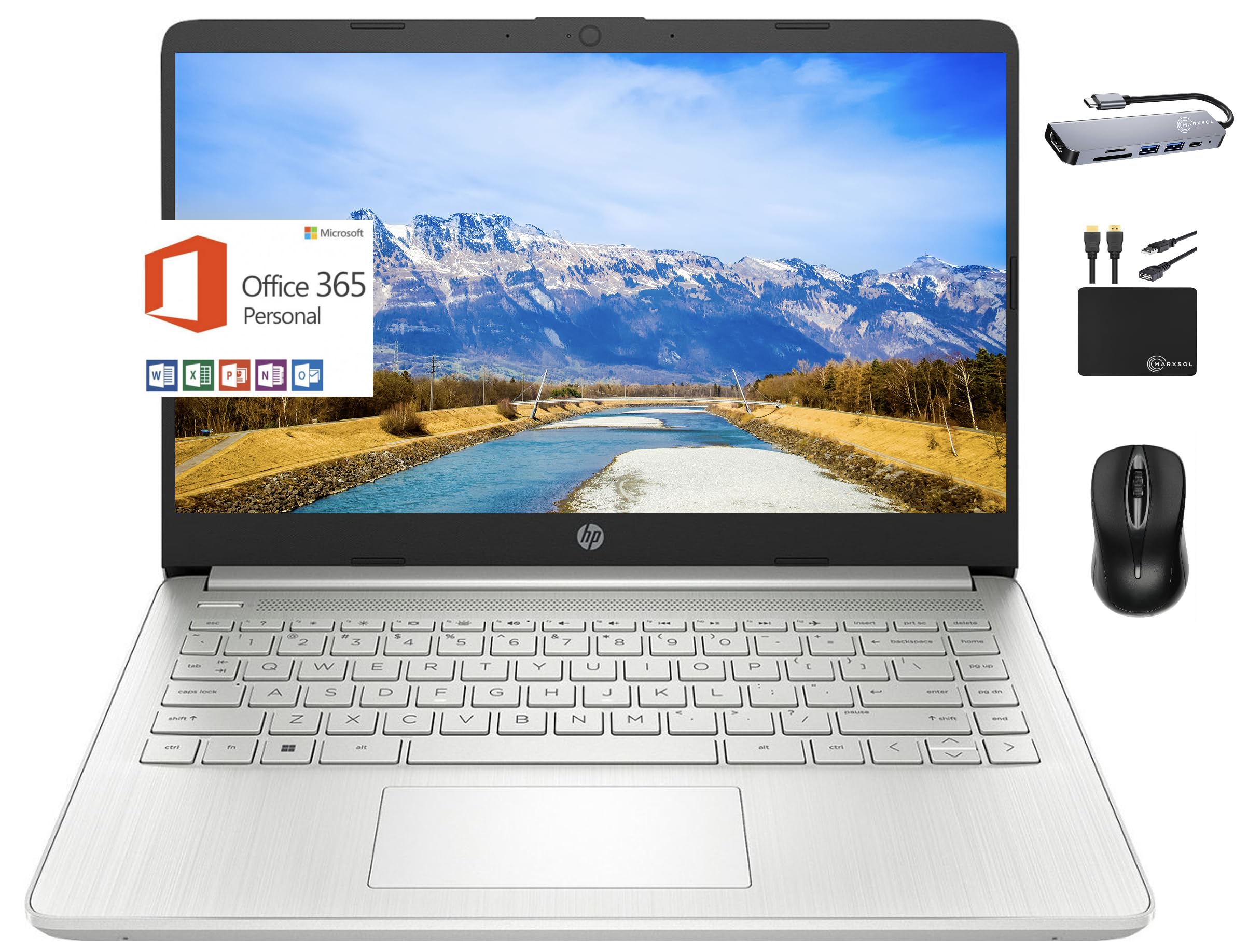 HP 2024 Premium 14 Micro-Edge Portable Laptop Student Business, Intel Quad-Core N4120, 4GB RAM, 192GB (128GB eMMC+ 64GB Card), W