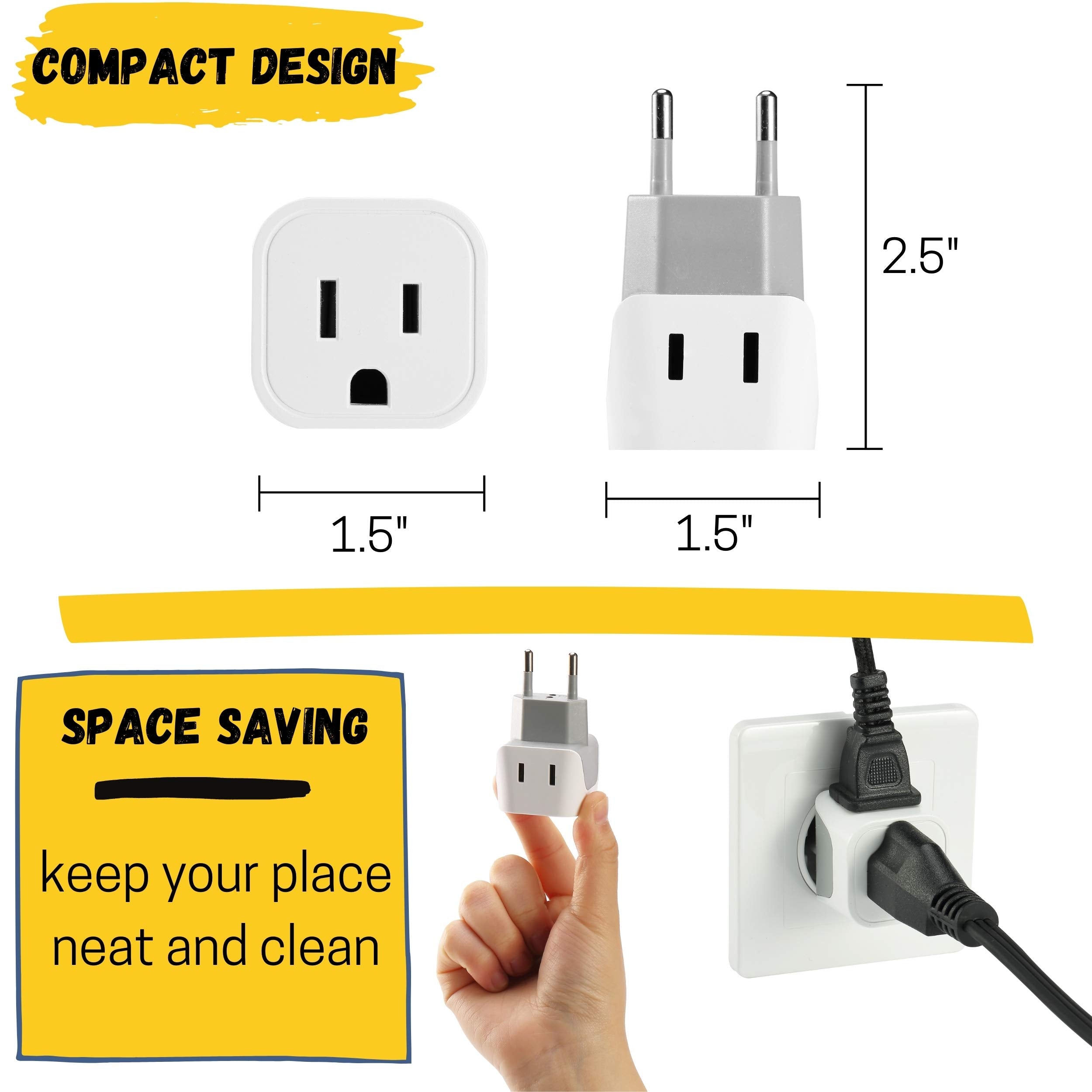 Bates European Plug Adapter, 2 Pack - Us To Eu Travel Adapter, Converter Plug For Europe
