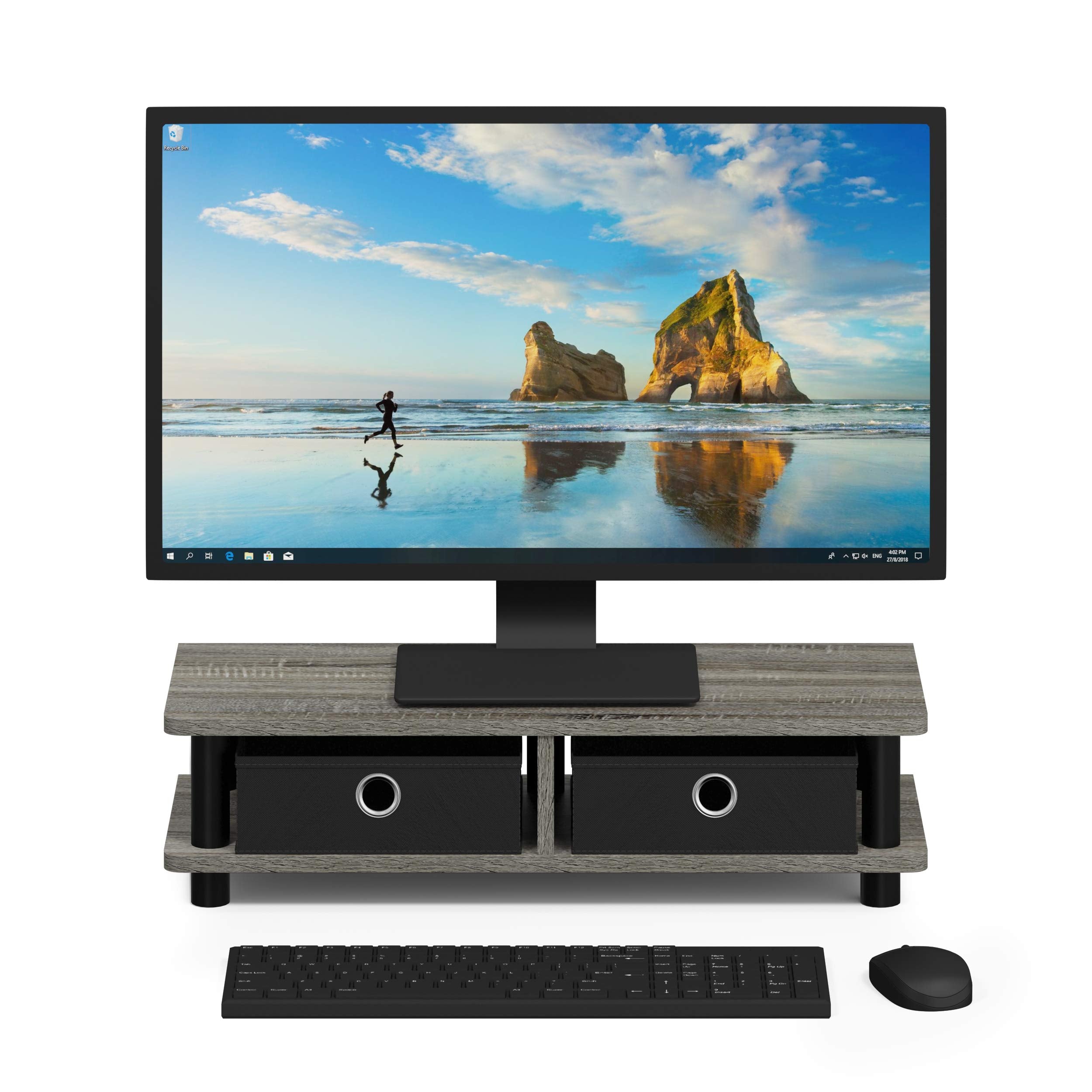 Furinno Turn-N-Tube Monitor Stand, French Oak Grey/Black