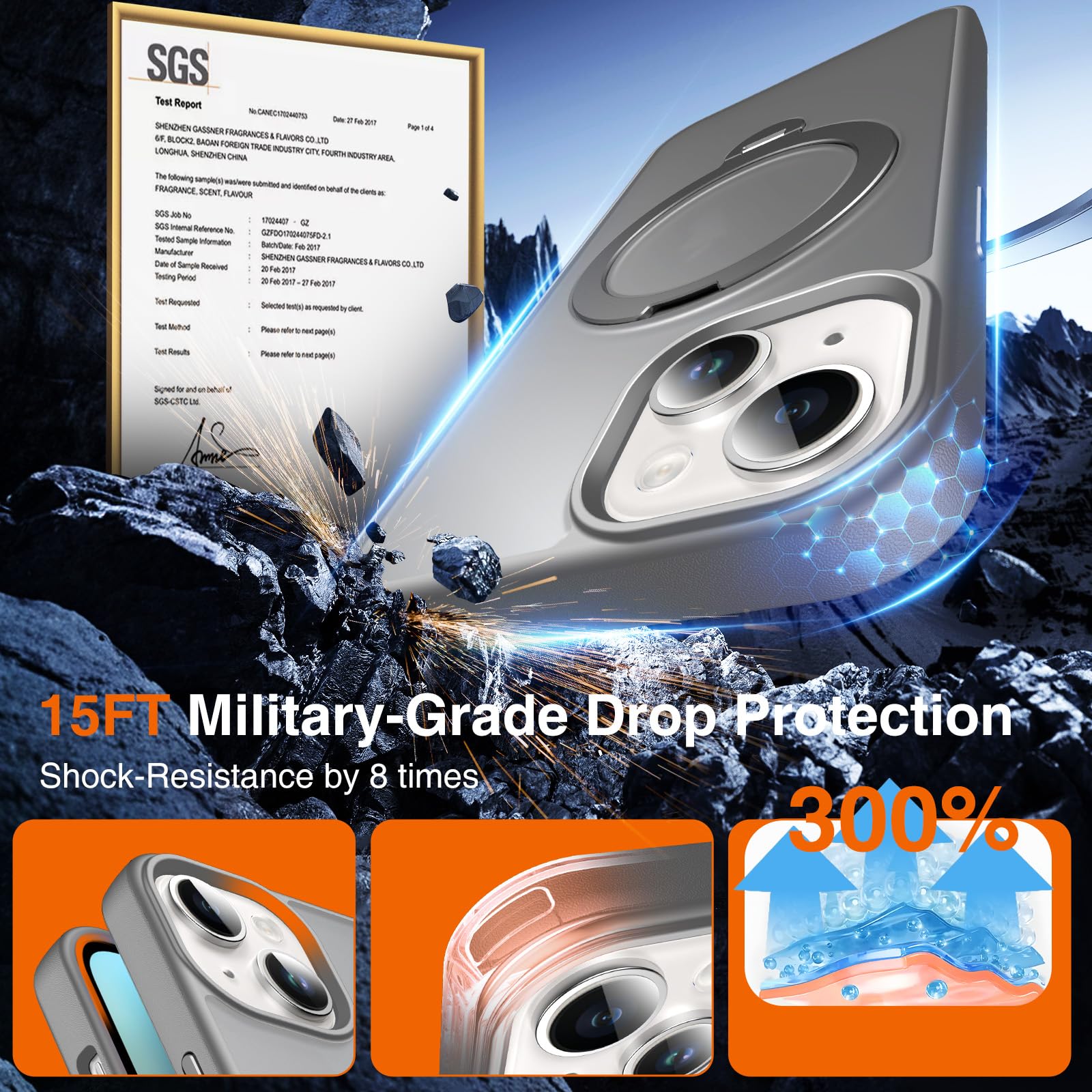 Chicfun 360 O-Ring Magstander For Iphone 13 Case, Iphone 14 Case With Magnetic Stand Ring Holder [Compatible With Magsafe][15Ft