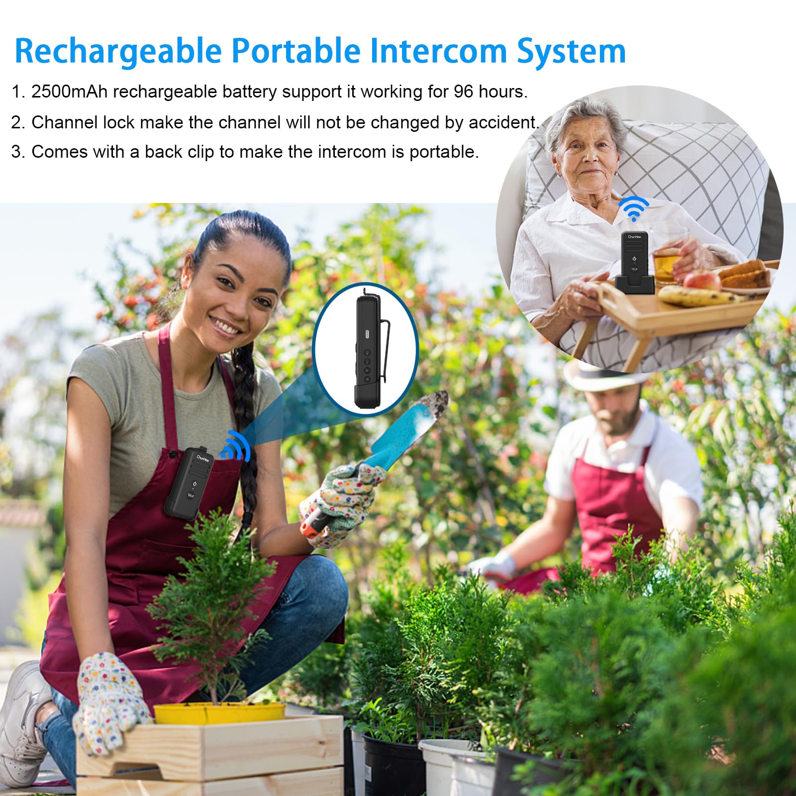 Chunhee Intercoms Wireless For Home 16 Channels Long Standby Caregiver Wireless Intercom System For Elderly 1640Ft Portable Inte