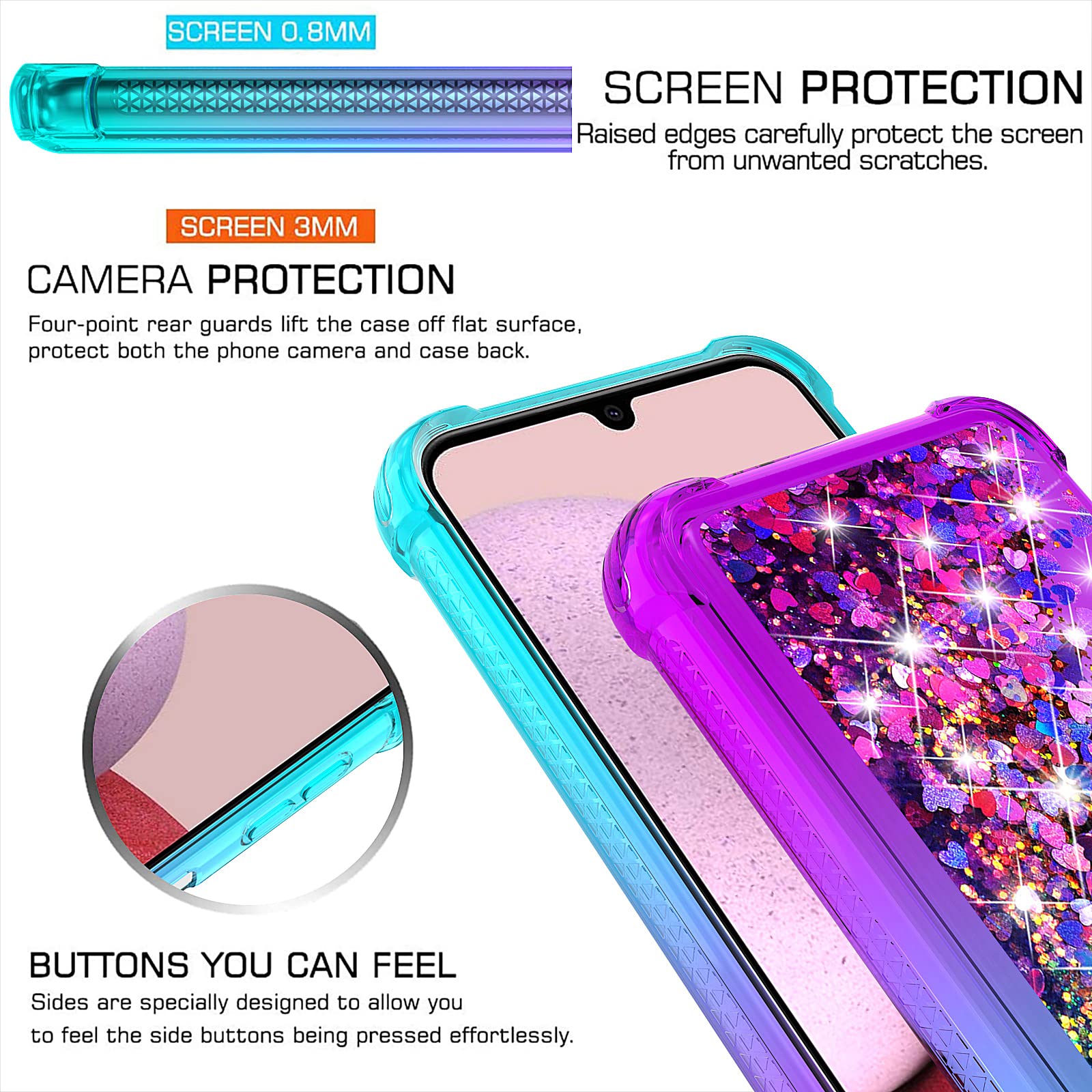 Yzok For Samsung Galaxy A14 5G Case,Galaxy A14 5G Case,With Hd Screen Protector,Gradient Quicksand Glitter Liquid Floating Cute