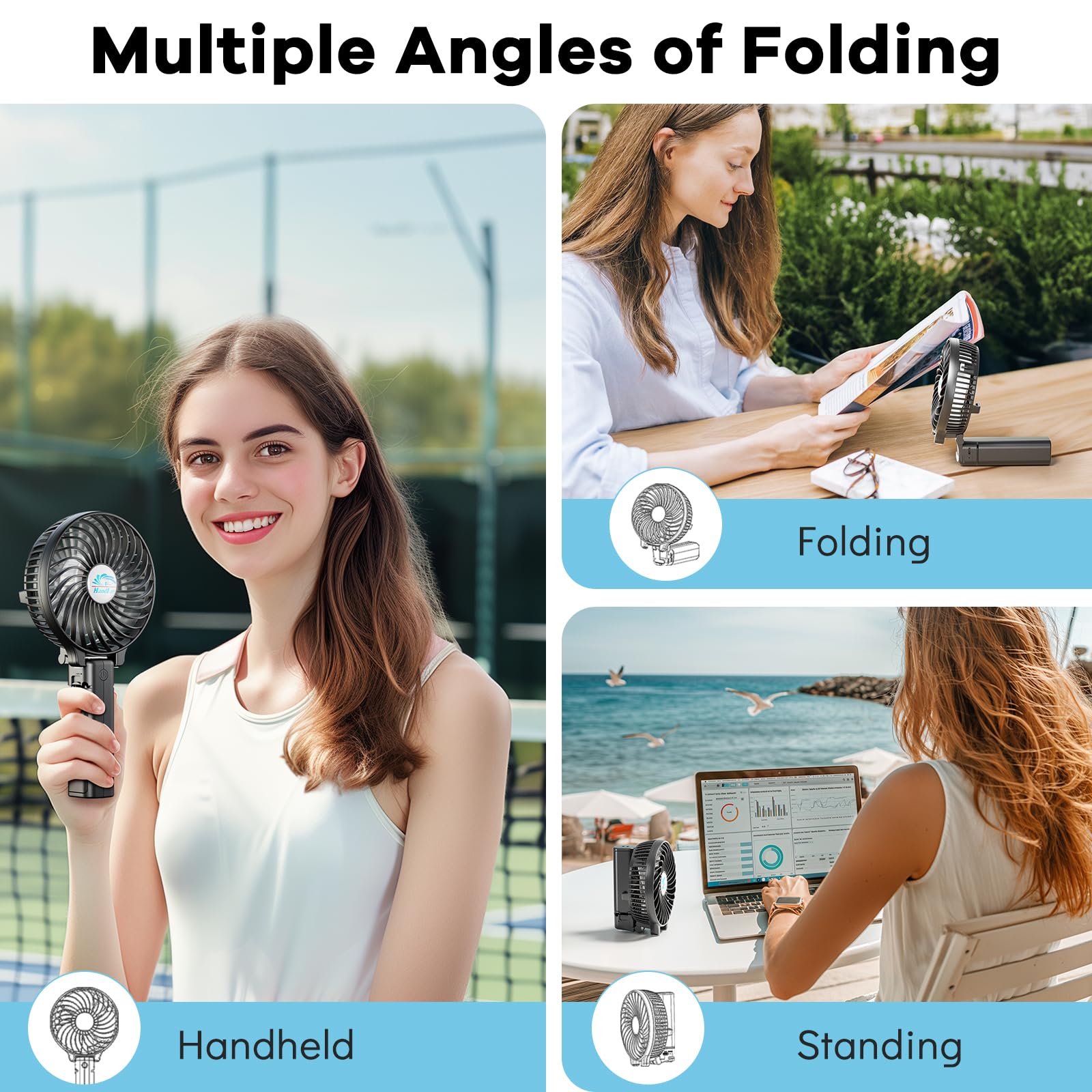 Handfan Portable Fans Battery Operated Handheld Fan Rechargeable With Anti Automatic Working Button & Built In Bracket Usb Desk