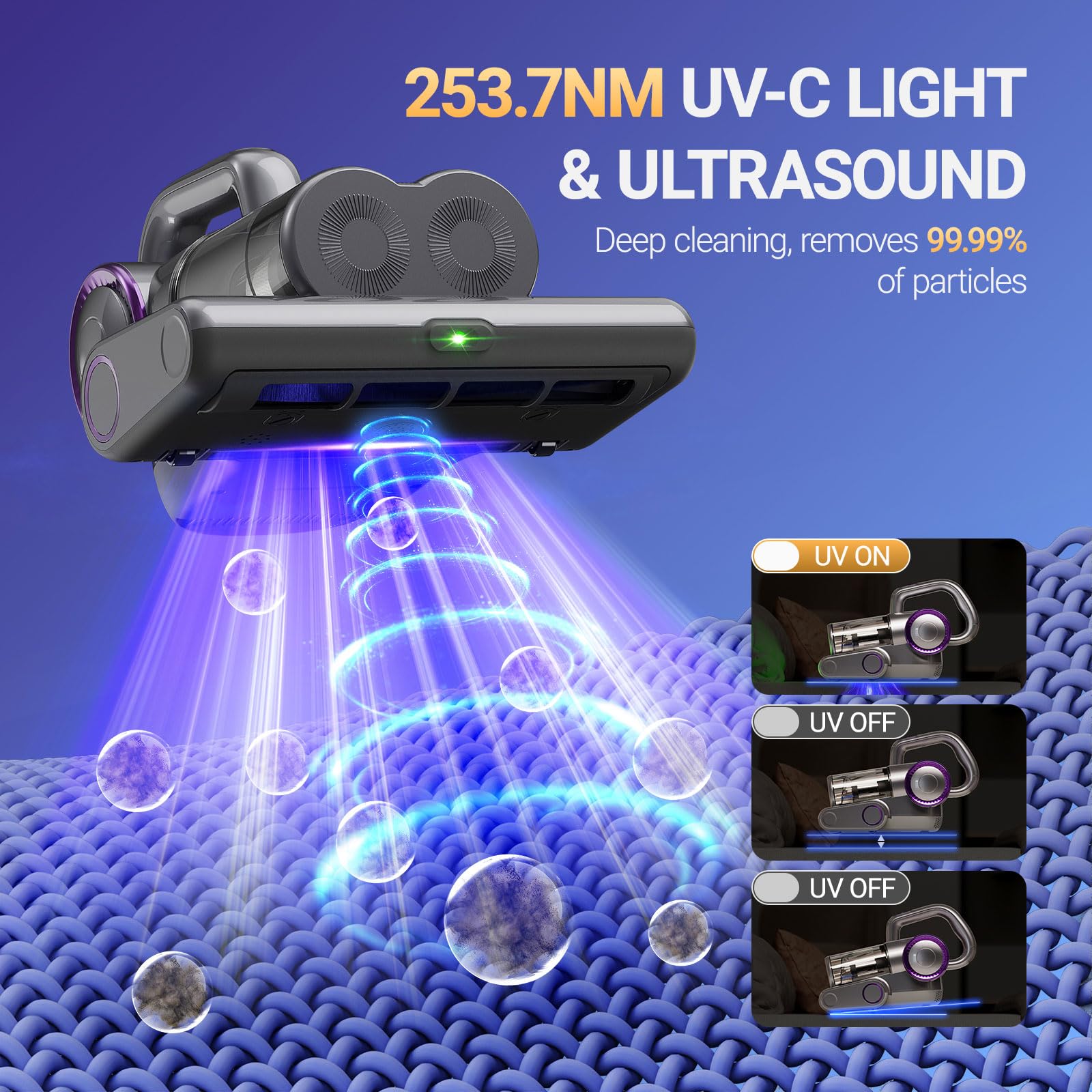 Feppo Mattress Vacuum Cleaner, 16Kpa Bed Vacuum Cleaner With 253.7Nm Uv C Light, 140?F Heat, Hepa Filter & Ultrasonic, Versatile