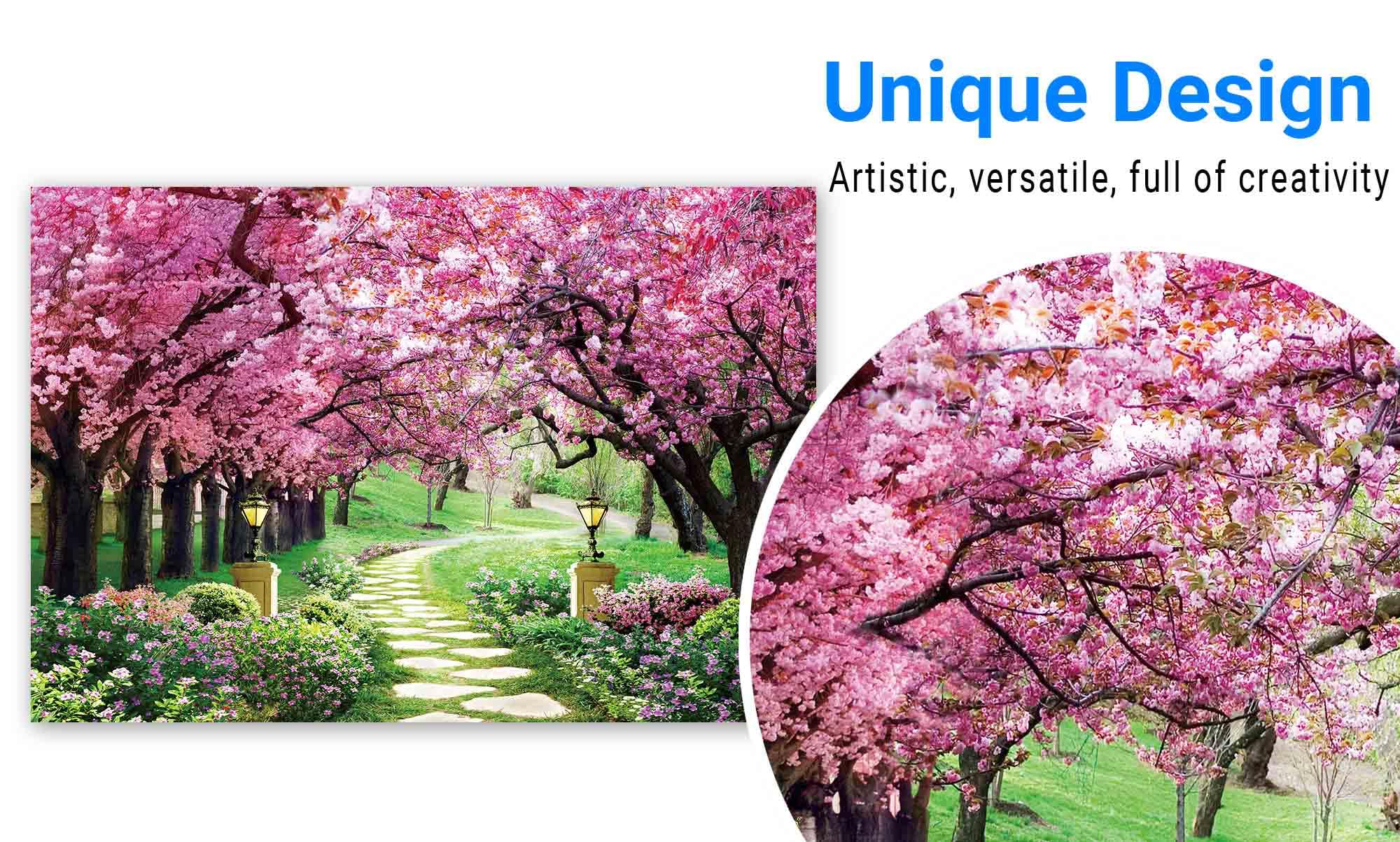 Funnytree 82'' X 59'' Spring Backdrop Flower Tree Garden Path Landscape Background Wedding Baby Shower Birthday Party Decor Bann
