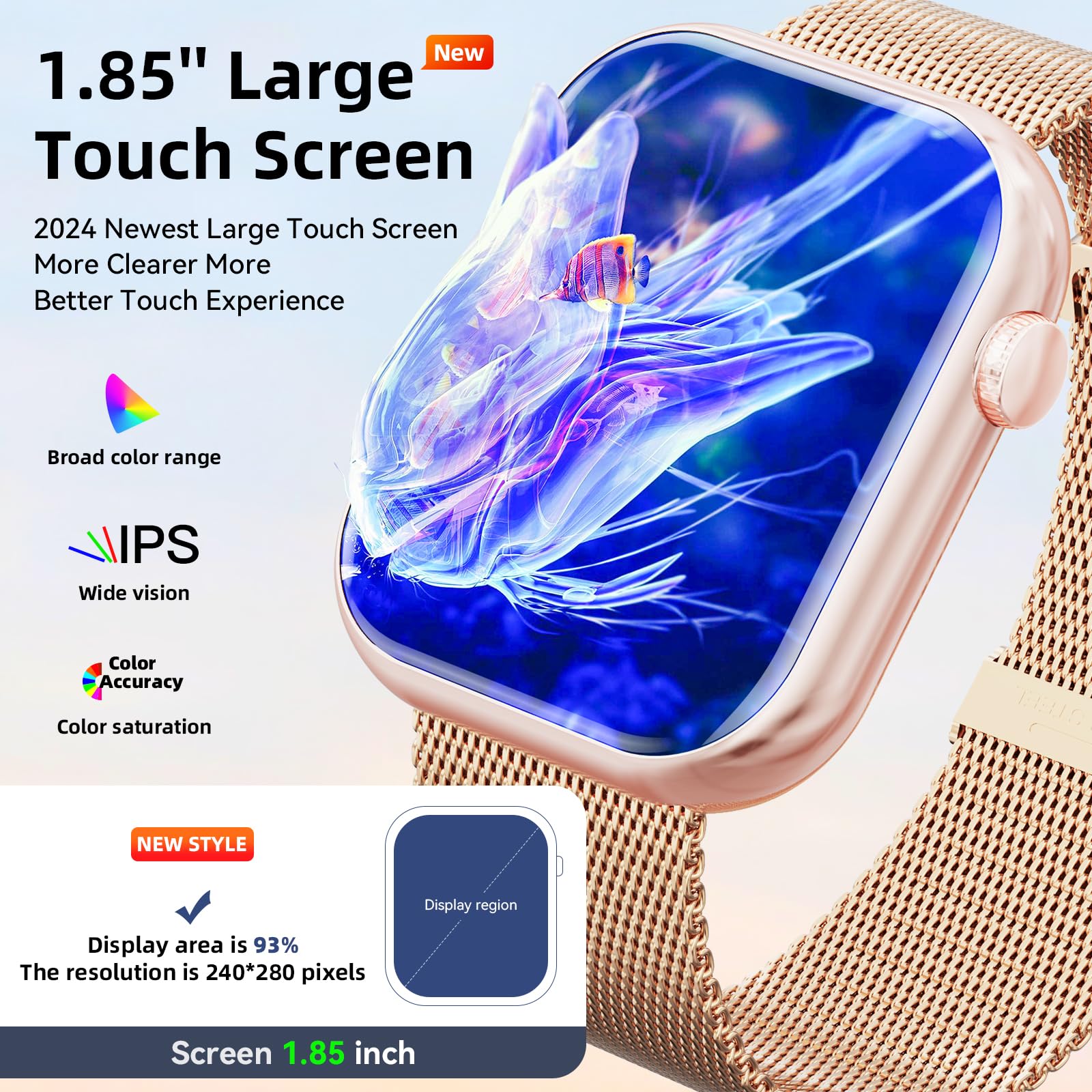 Smart Watch (Answer/Make Calls), 2024 Newest 1.85 Inch Fitness Tracker, Heart Rate/Sleep Monitor/Pedometer/Calories, Multiple Sp