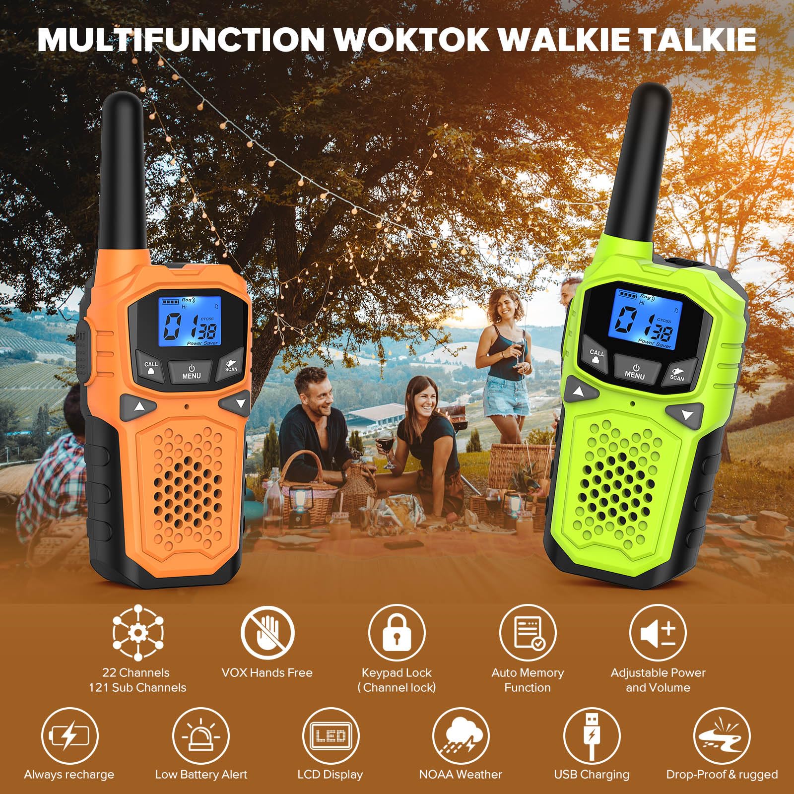 Walkie Talkies For Adults  Woktok Long Range Two Way Radio For Camping Hiking Hand Held Hiking Accessories Camping Gear Xmas Bir