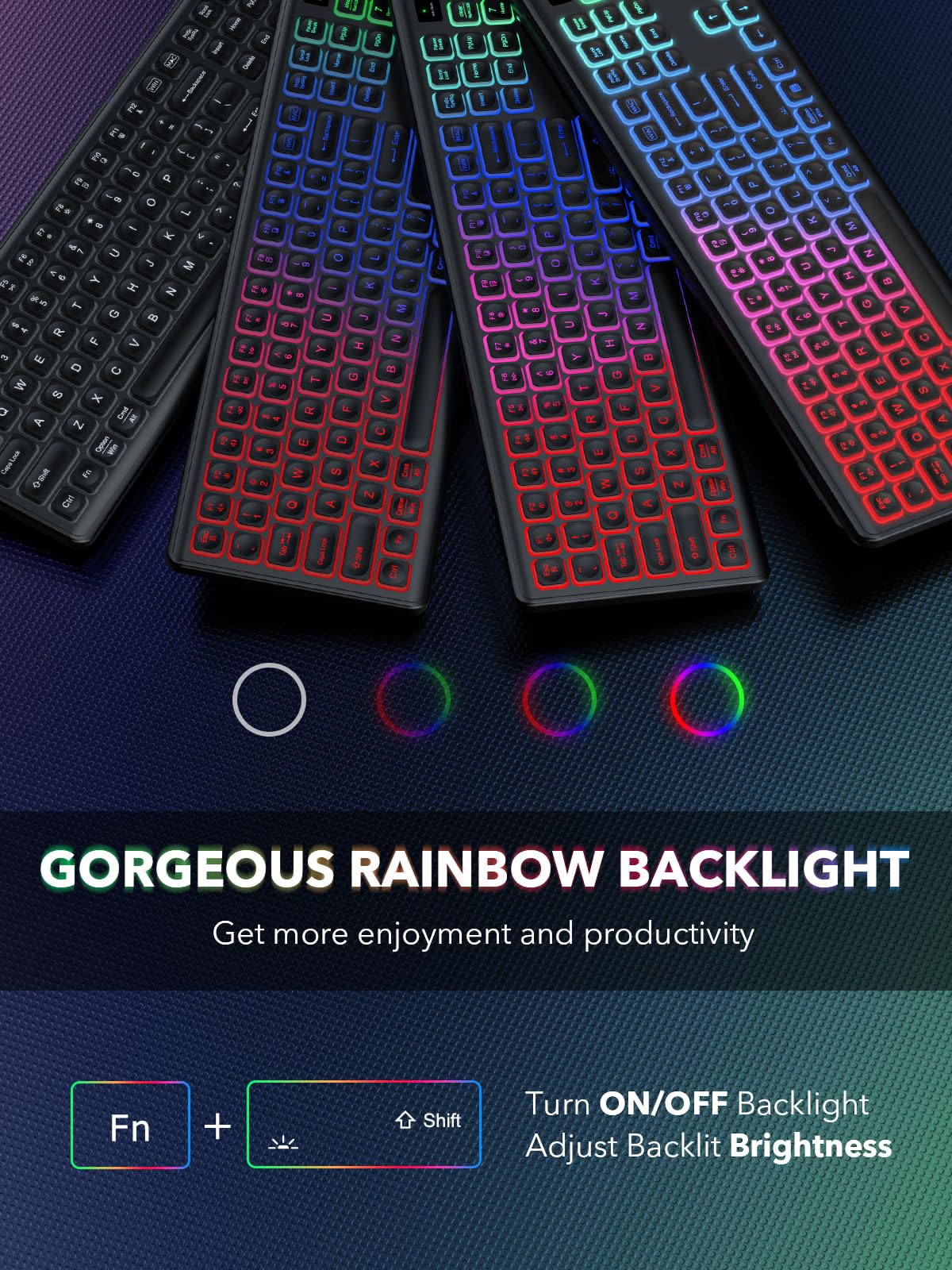 Wireless Keyboard And Mouse Backlit, Quiet Light Up Keys, Tilt Legs, Sleep Mode   Rechargeable Usb Cordless Combo For Computer,