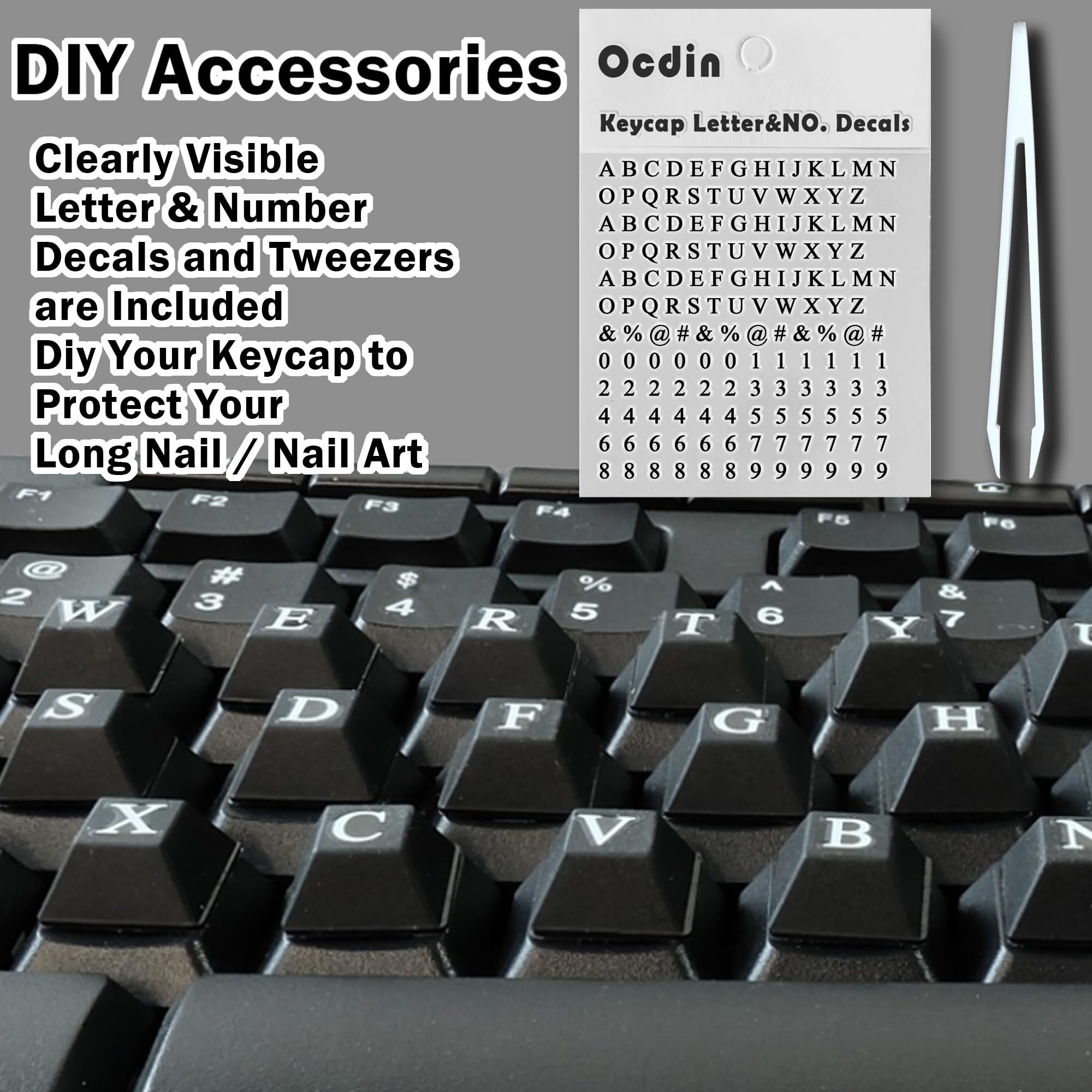 80 Pcs Raised Keyboard Stickers With Diy Letter Decals For Nail Art Typing, Adhesive Keycap Riser For Long Nails Protection For