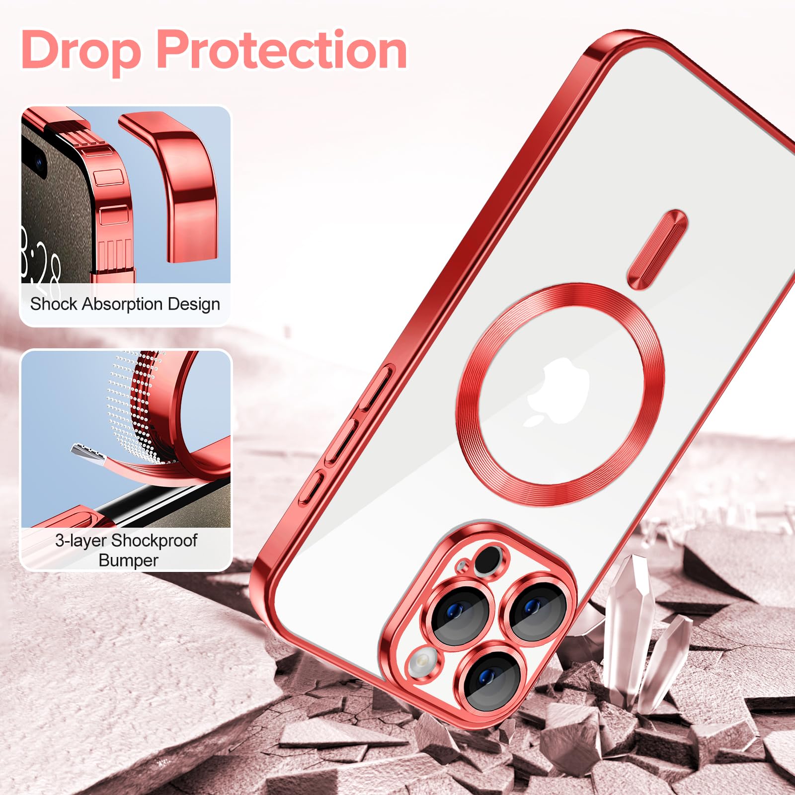 Hython Magnetic Clear Case For Iphone 15 Pro Case With Camera Lens Protector [Compatible With Magsafe] Slim Luxury Plating Edge