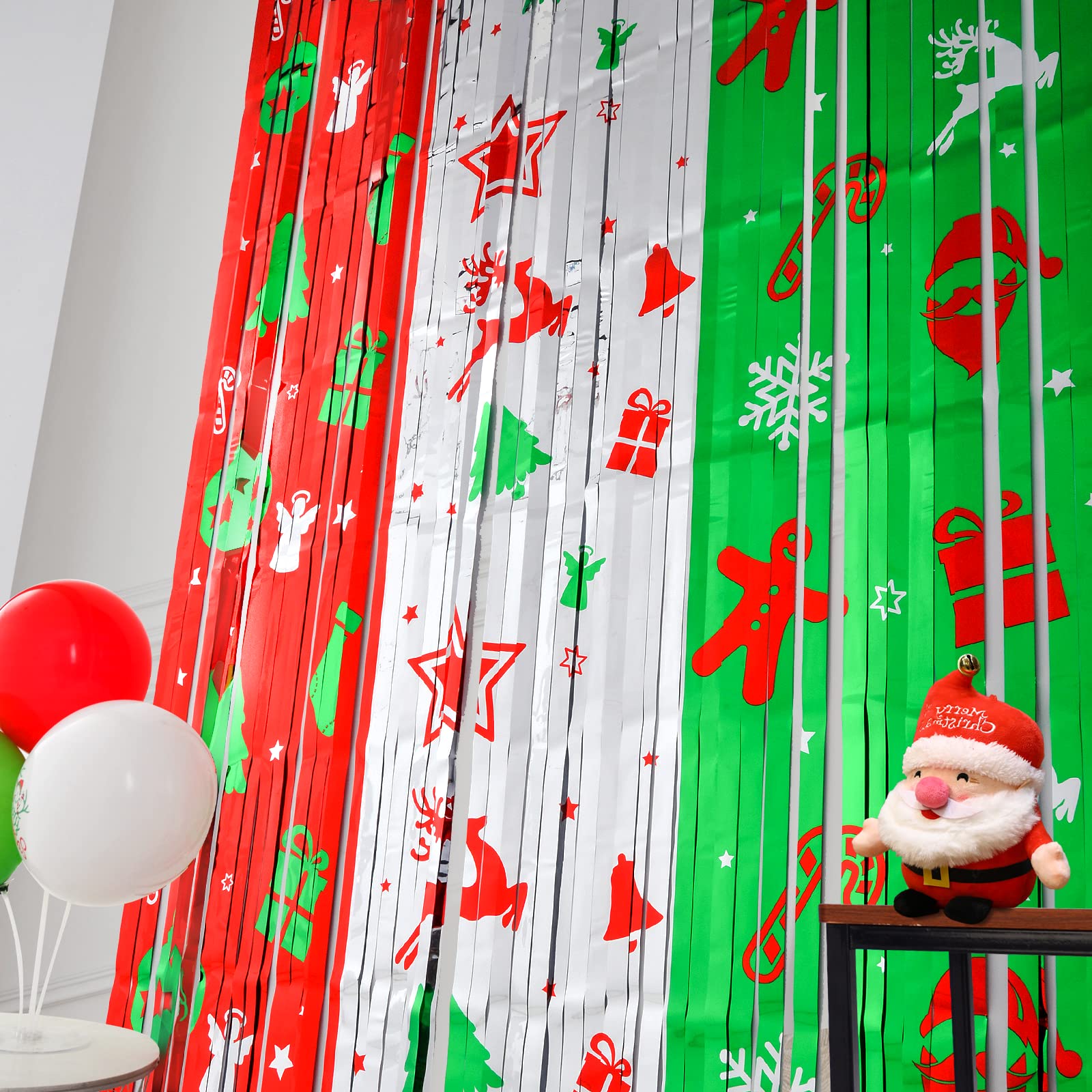 Lolstar Foil Fringe Curtains   Christmas Themed Red, Silver, Green   3.3 X 6.6 Ft Photo Backdrop For Ugly Sweater Parties
