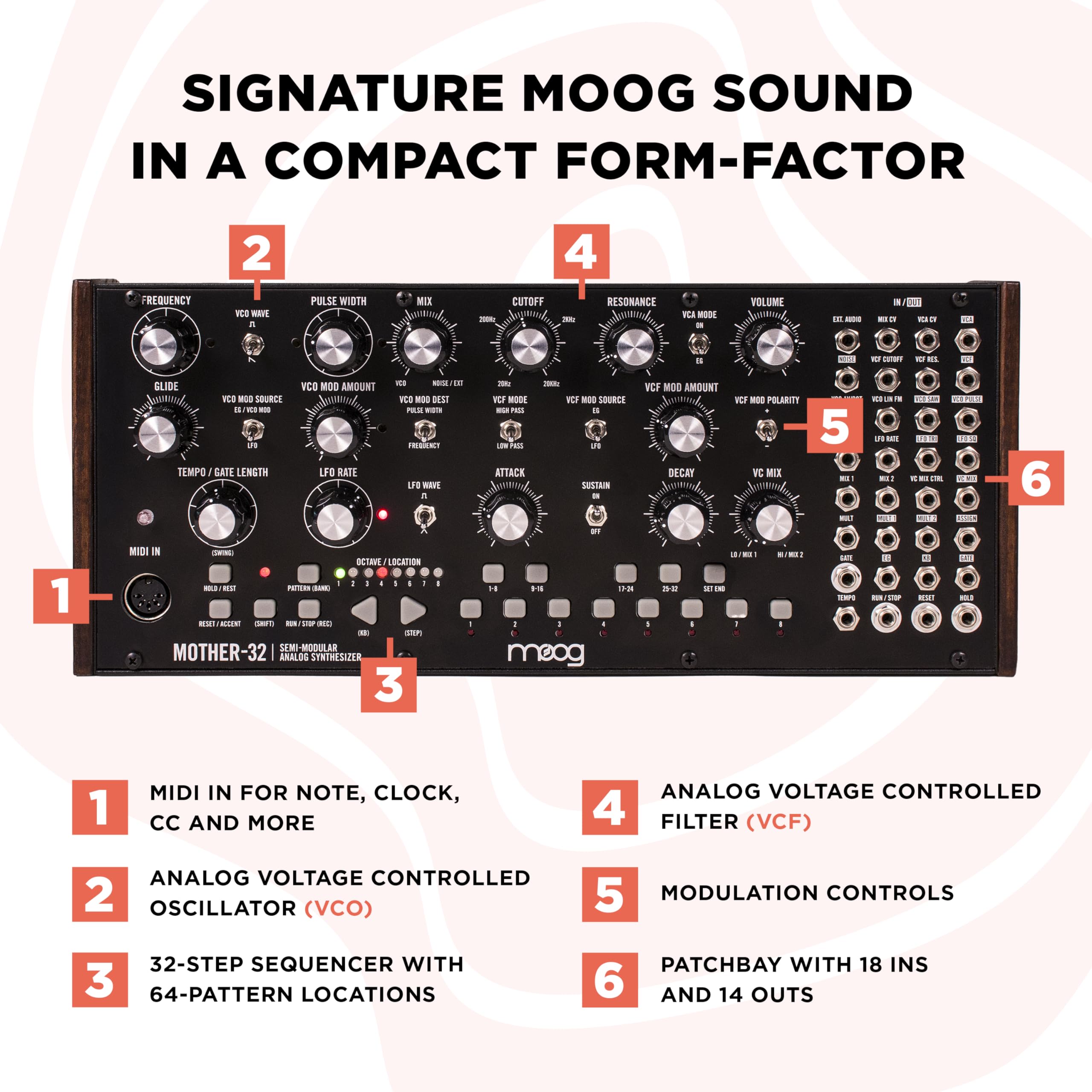 Moog Mother 32 Semi Modular Eurorack Analog Synthesizer With 32 Step Sequencer, Vc Oscillator And Ladder Filter, Midi In, Extend