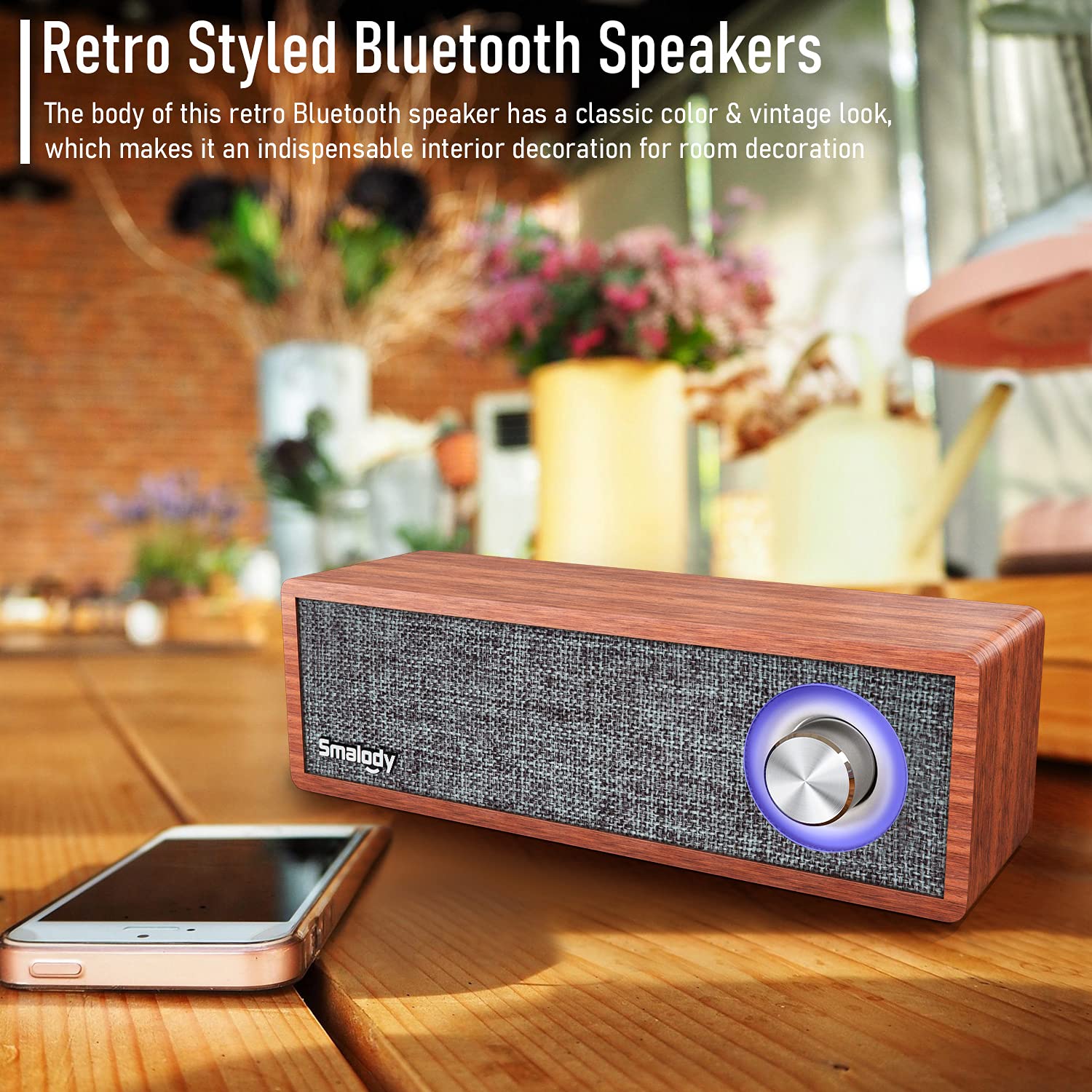 Smalody Wood Retro Bluetooth Speaker, Portable Mini Wireless Bluetooth Speakers, Vintage Wooden Speaker For Room Decoration, Perfect For Cafes, Restaurants, Vintage Coth Stores, Bedroom Etc