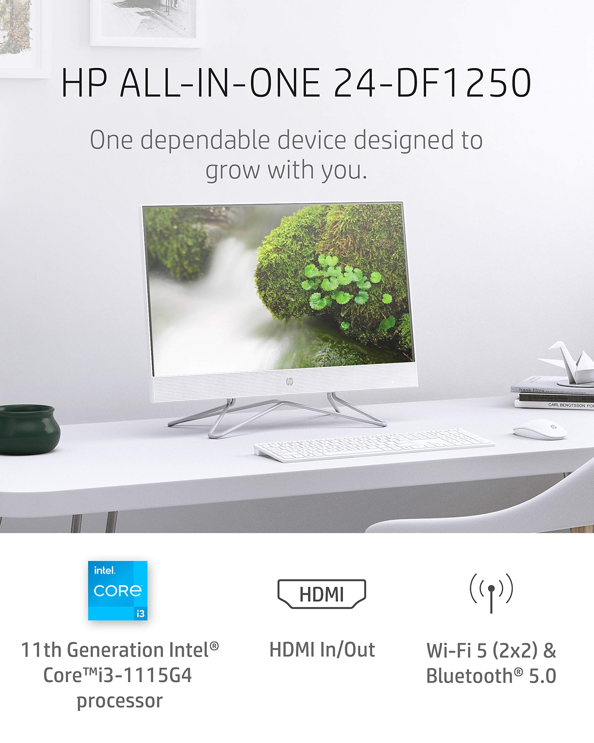 HP All in One Desktop PC, 11th Gen Intel Core i3 1115G4 Processor, 8 GB RAM, 512 GB SSD Storage, Full HD 23.8� Display, Windows 10 Home, Remote Work Ready, Mouse and Keyboard (24 dp1250, 2021)