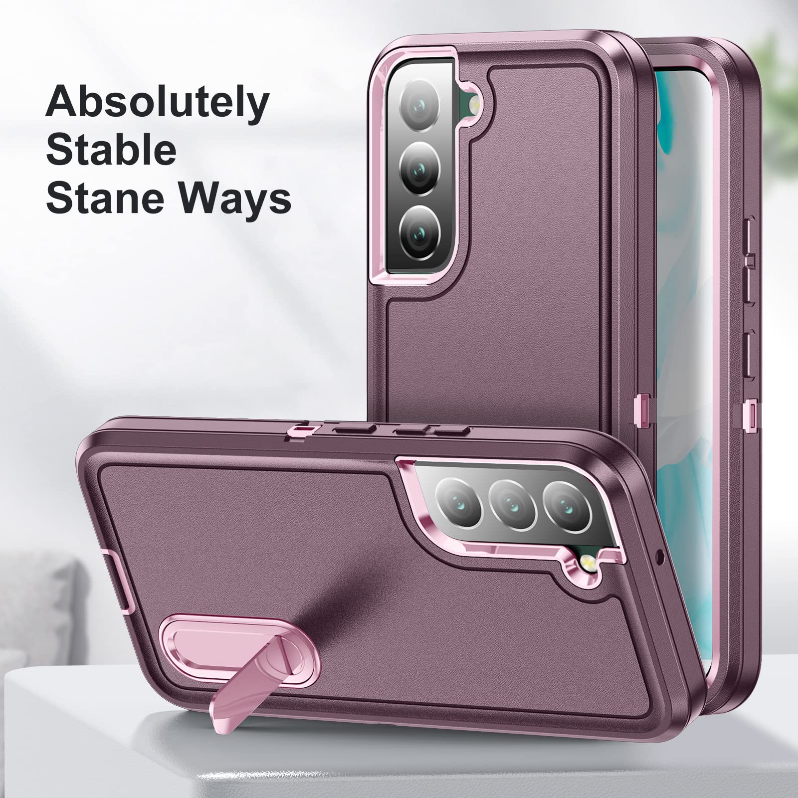 Fucozan Galaxy S22+ Military Grade Case, Shockproof Silicone With Kickstand (Purple+Pink)