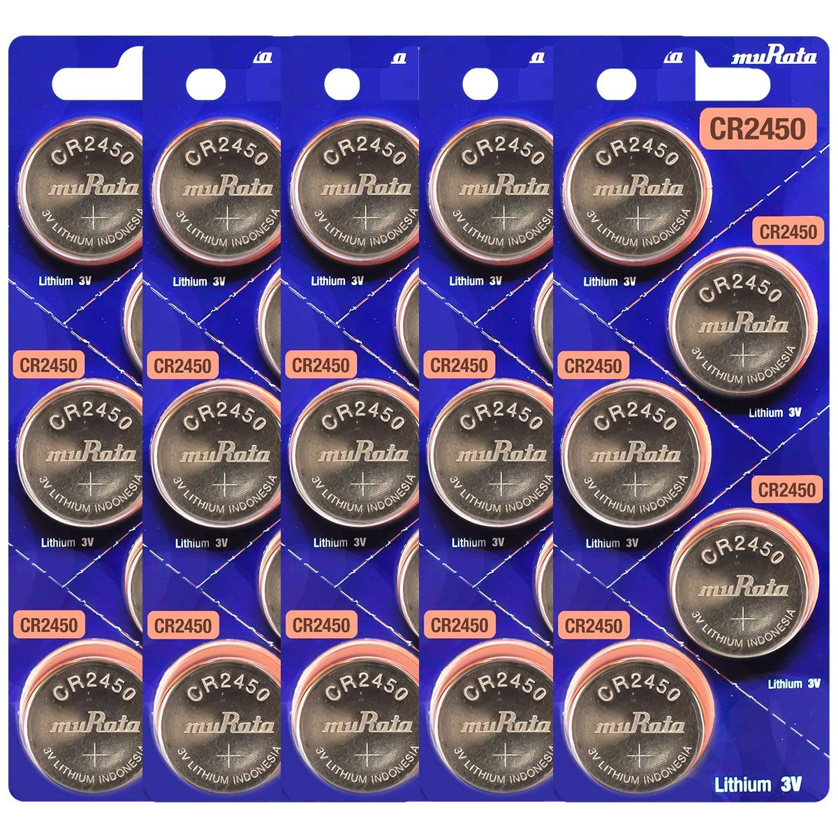 Murata CR2450 Battery DL2450 ECR2450 3V Lithium Coin Cell (25 Batteries)