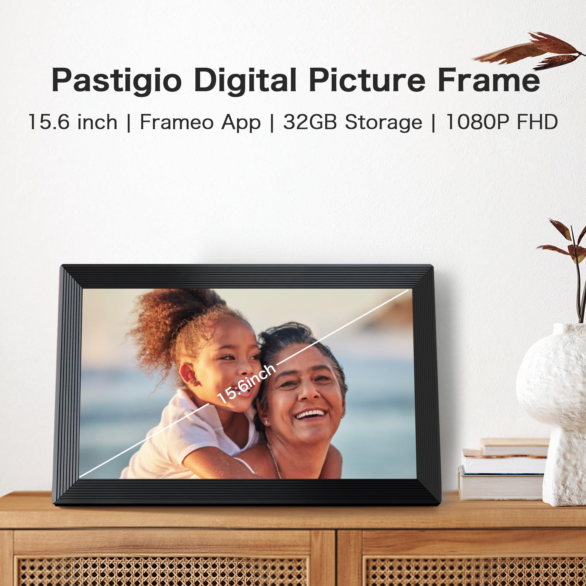 Digital Picture Frame Wifi, 15.6 Inch Frameo Digital Photo Frame, 32Gb Memory, 1920*1080 Fhd Touch Screen, Wall Mountable, Share
