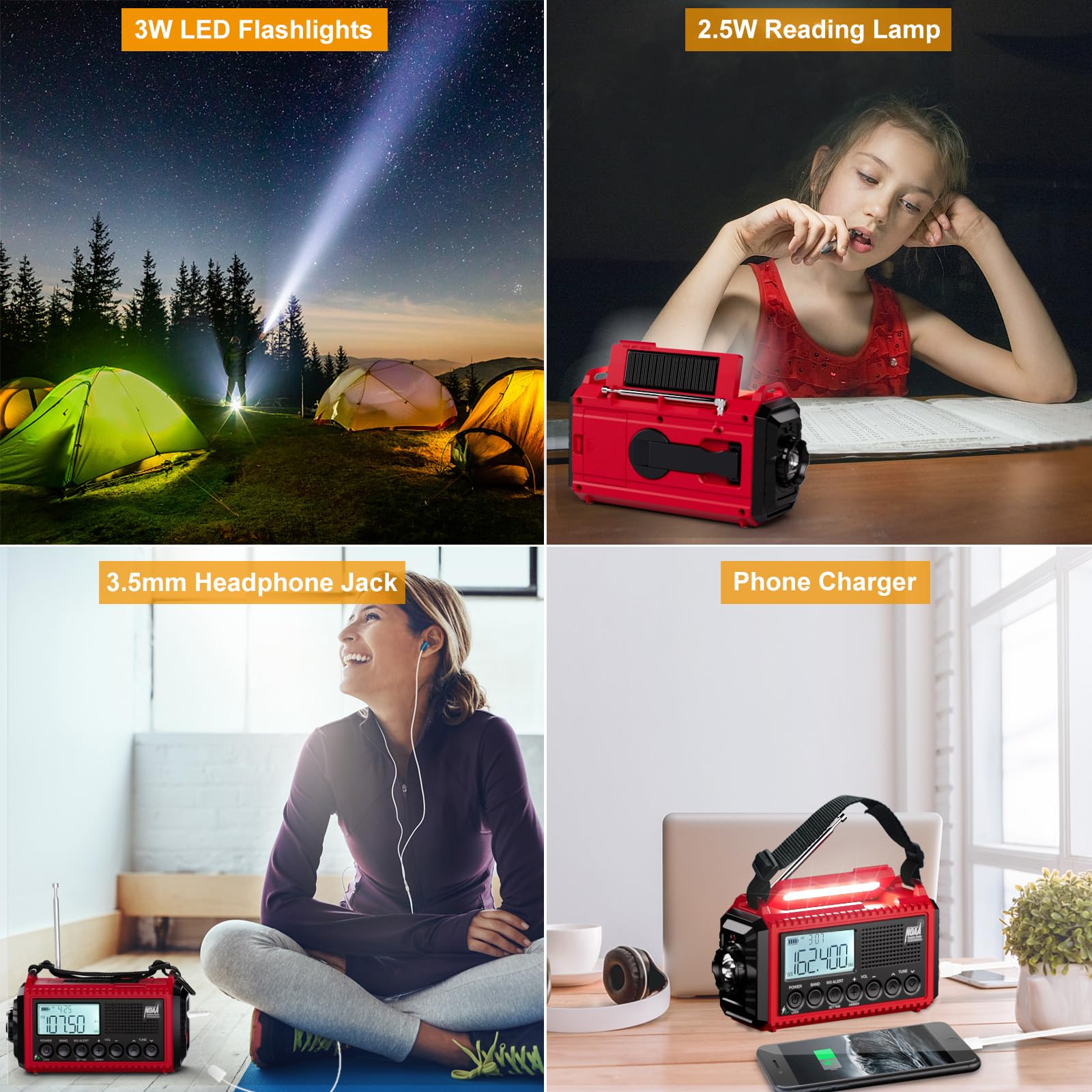 Raynic Emergency Radio, 5000Mah/18500Mwh Weather Radio, Solar Hand Crank Emergency Radio With Am/Fm/Sw/Noaa, Cell Phone Charger,