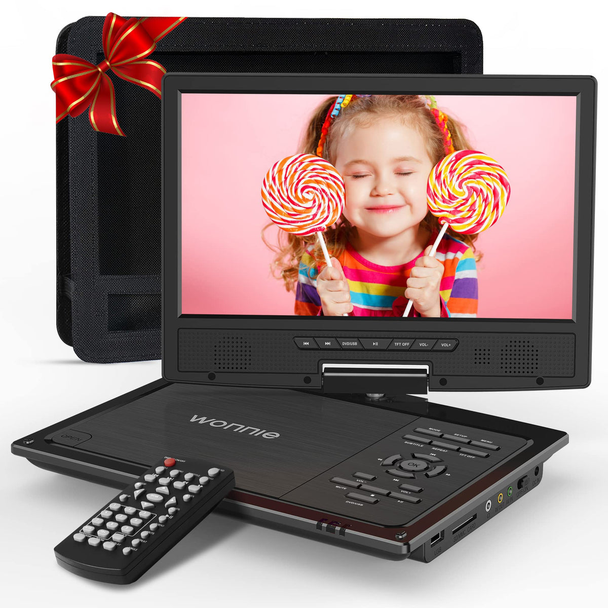 Wonnie 12.5' Portable Dvd Player Car Headrest Video Player With 10.5' Swivel Screen, Car Headrest Holder, 5 Hours Rechargeable Battery, Regions Free, Support Usb/Sd Card/Sync Tv