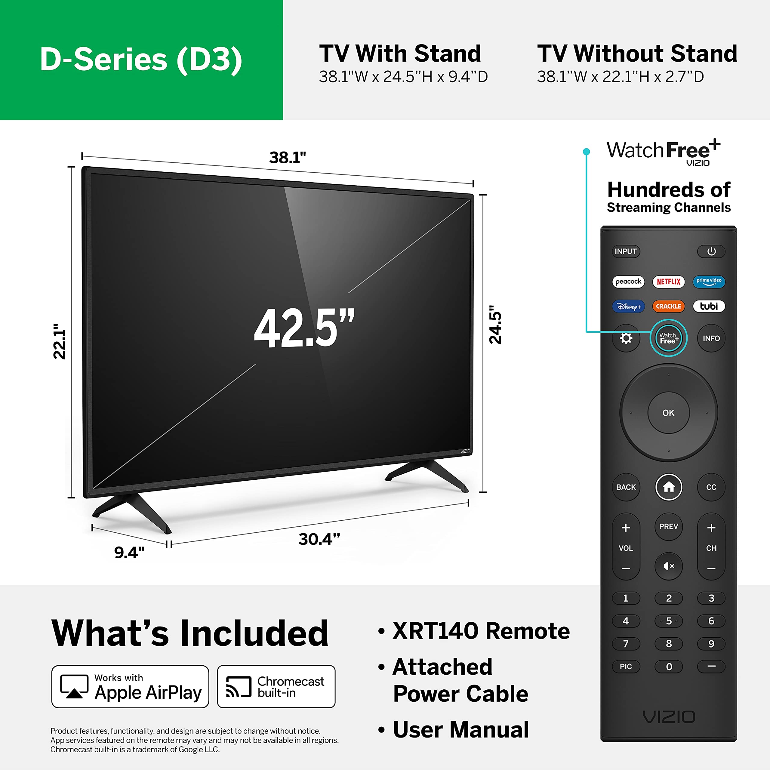 Vizio 43-Inch D-Series Full Hd 1080P Smart Tv With Apple Airplay And Chromecast Built-In, Alexa Compatibility, D43F-J04, 2022 Mo