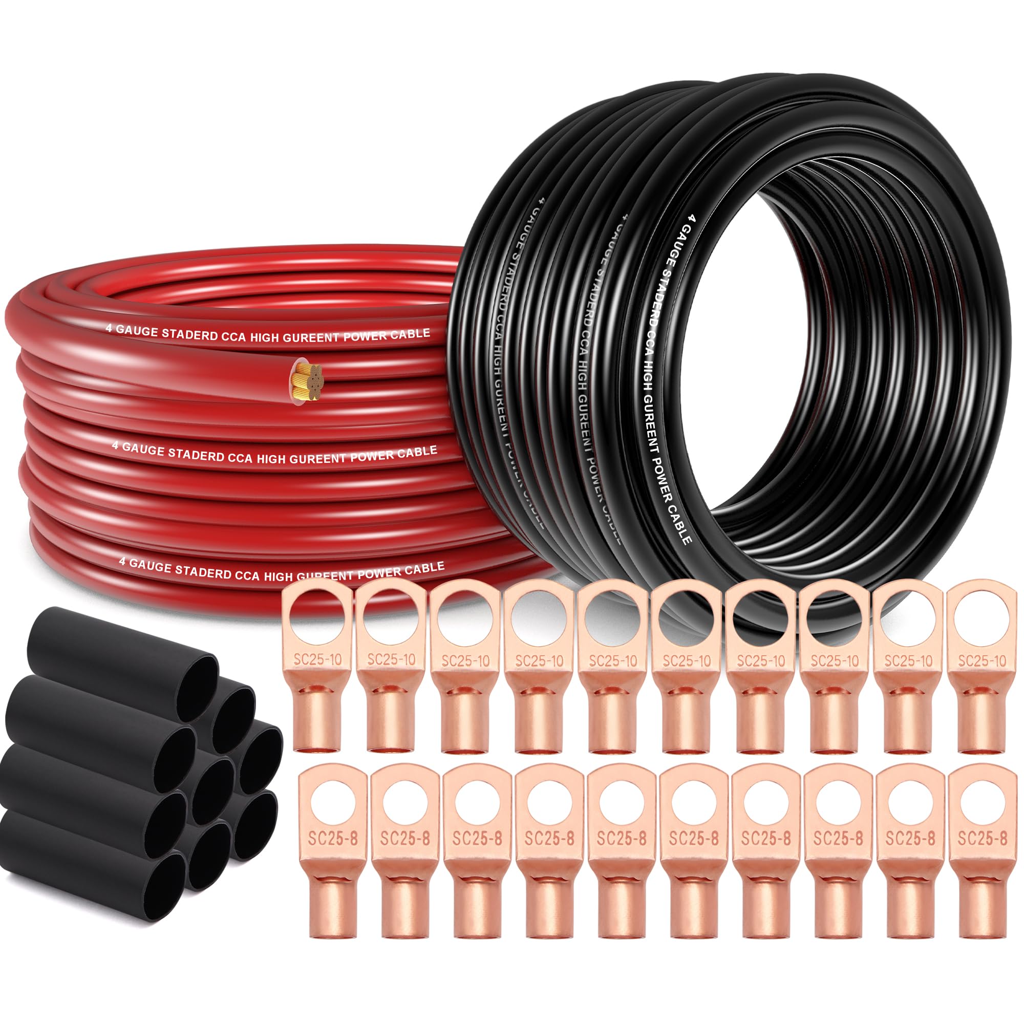 4 Gauge Wire (25Ft Each   Red/Black) Copper Clad Aluminum Cca   Primary Automotive Wire,Car Amplifier Power & Ground Cable, 20Pc