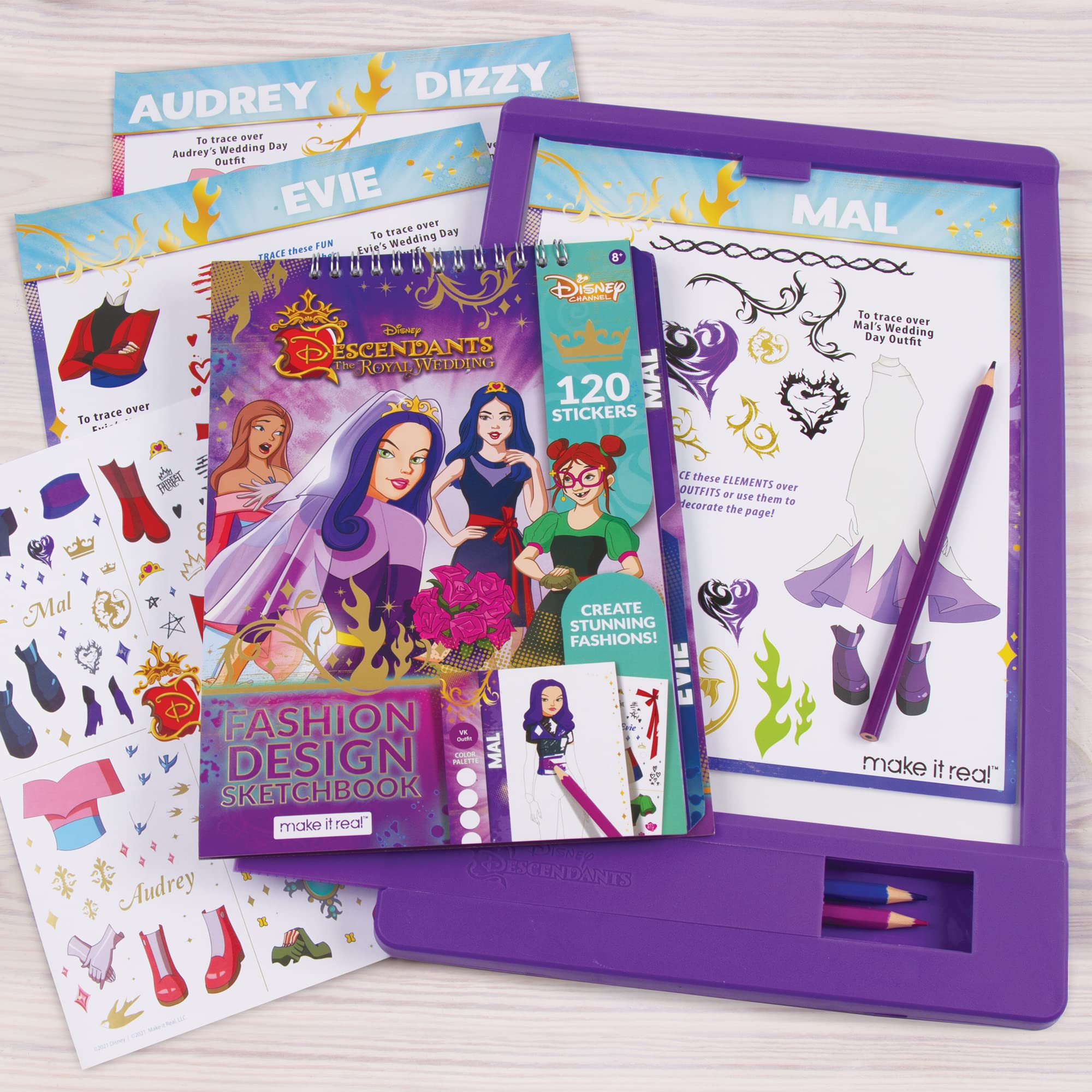 Make It Real - Disney Descendants Royal Wedding Sketchbook With Tracing Light Table. Fashion Design Tracing And Drawing Kit For