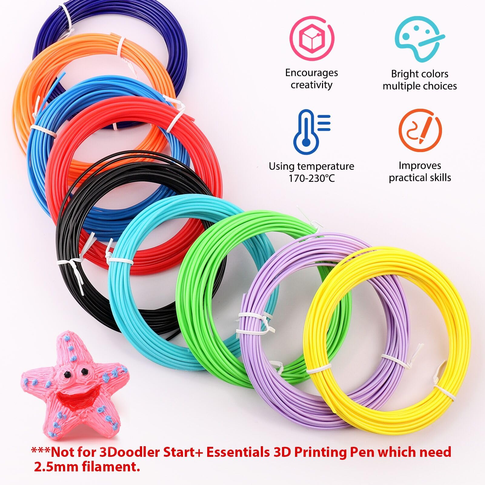 Dikale 3D Pen Filament 1.75Mm Pla Refills 40 Colors, Each Color 8 Meters(26 Feet), Total Length 320M(1050 Feet), 250 Stencils Eb