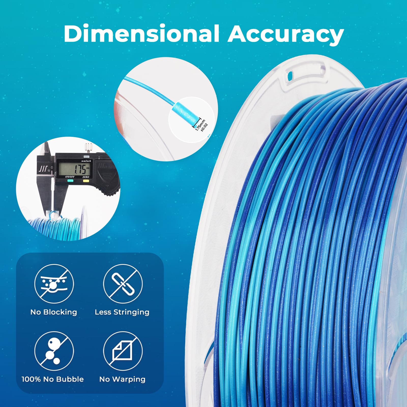 Amolen Pla 3D Printing Filament, Silk Pla Filament 1.75Mm Silk Shiny Filament Azure Blue Filament, 3D Printing Filament 1Kg/2.2L