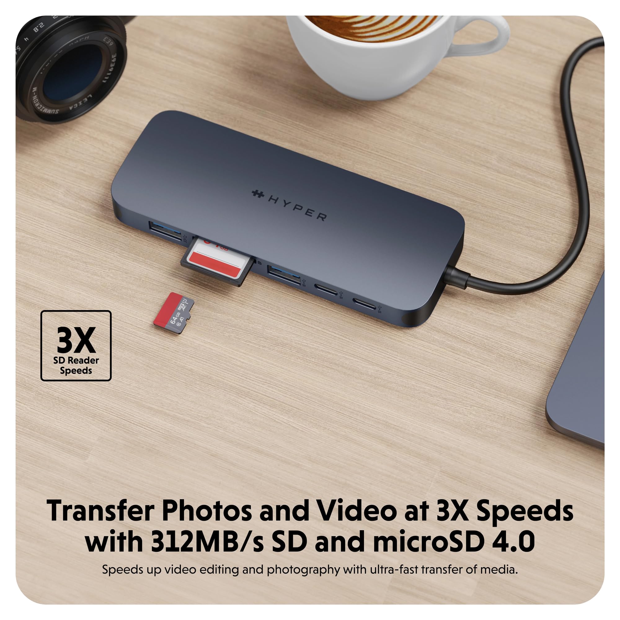 Hyper Next 11 Port USB C Hub Dual 4K60Hz HDMI 140W PD 10Gbps USB Aluminum Midnight Blue